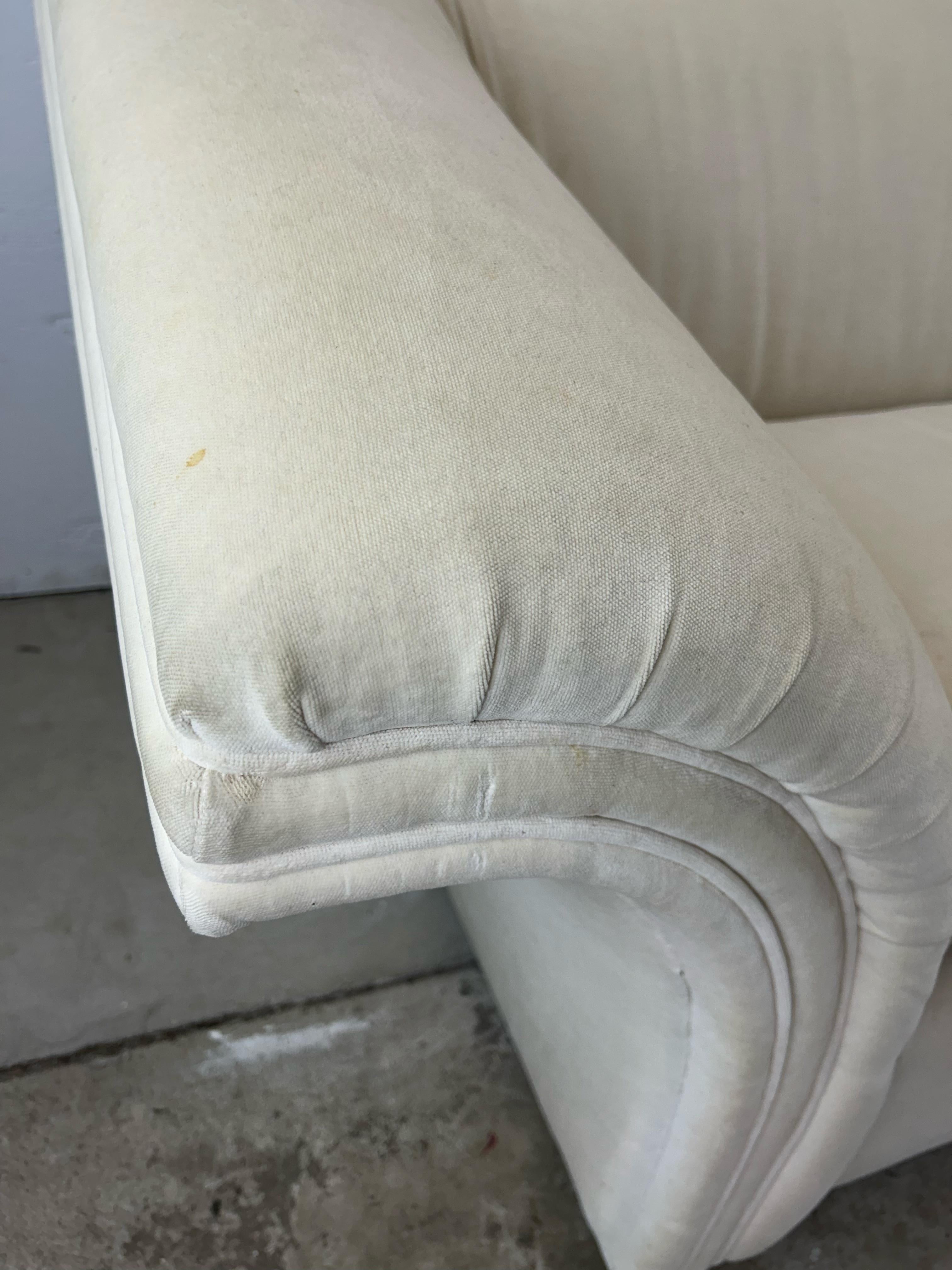 Postmodern White Sofa with Unique Flared Back For Sale 5