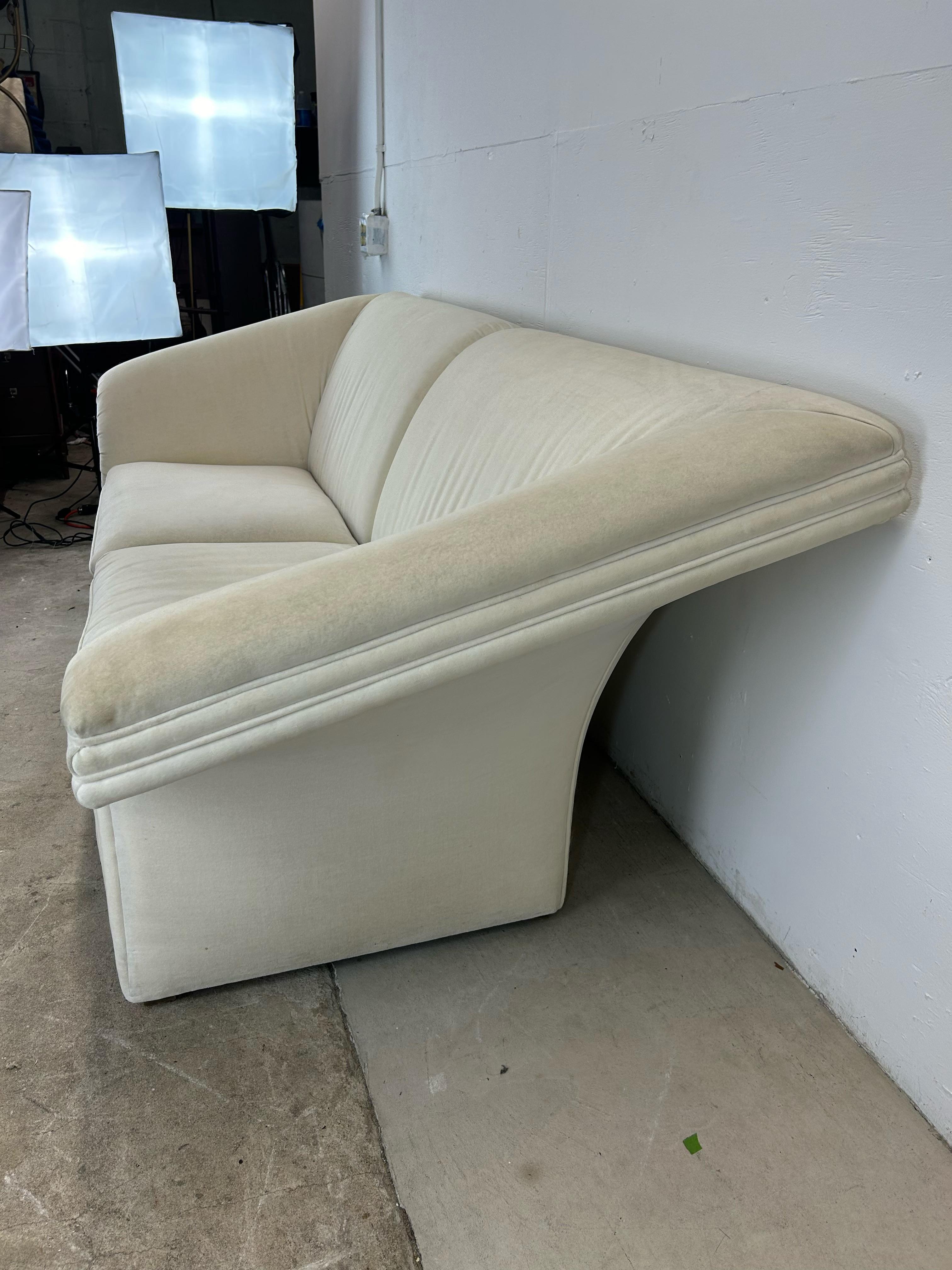 Postmodern White Sofa with Unique Flared Back For Sale 6
