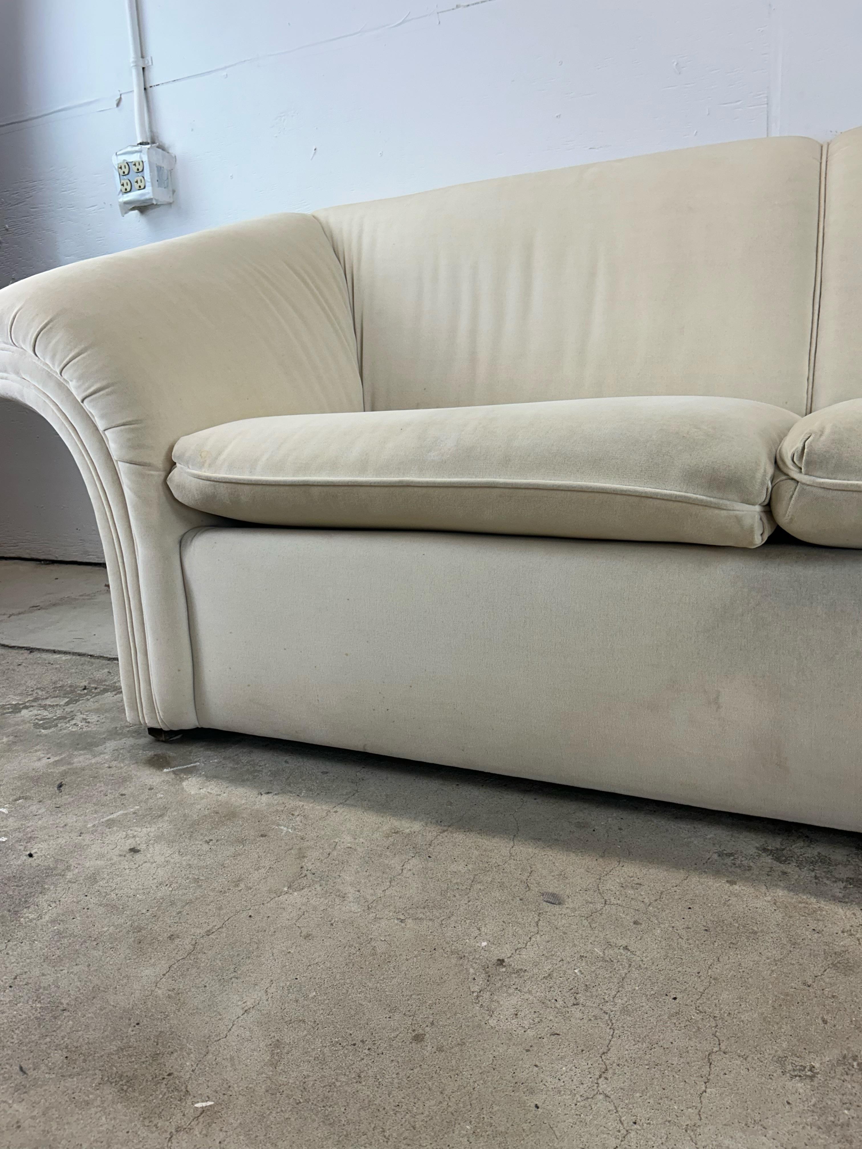 Postmodern White Sofa with Unique Flared Back For Sale 8
