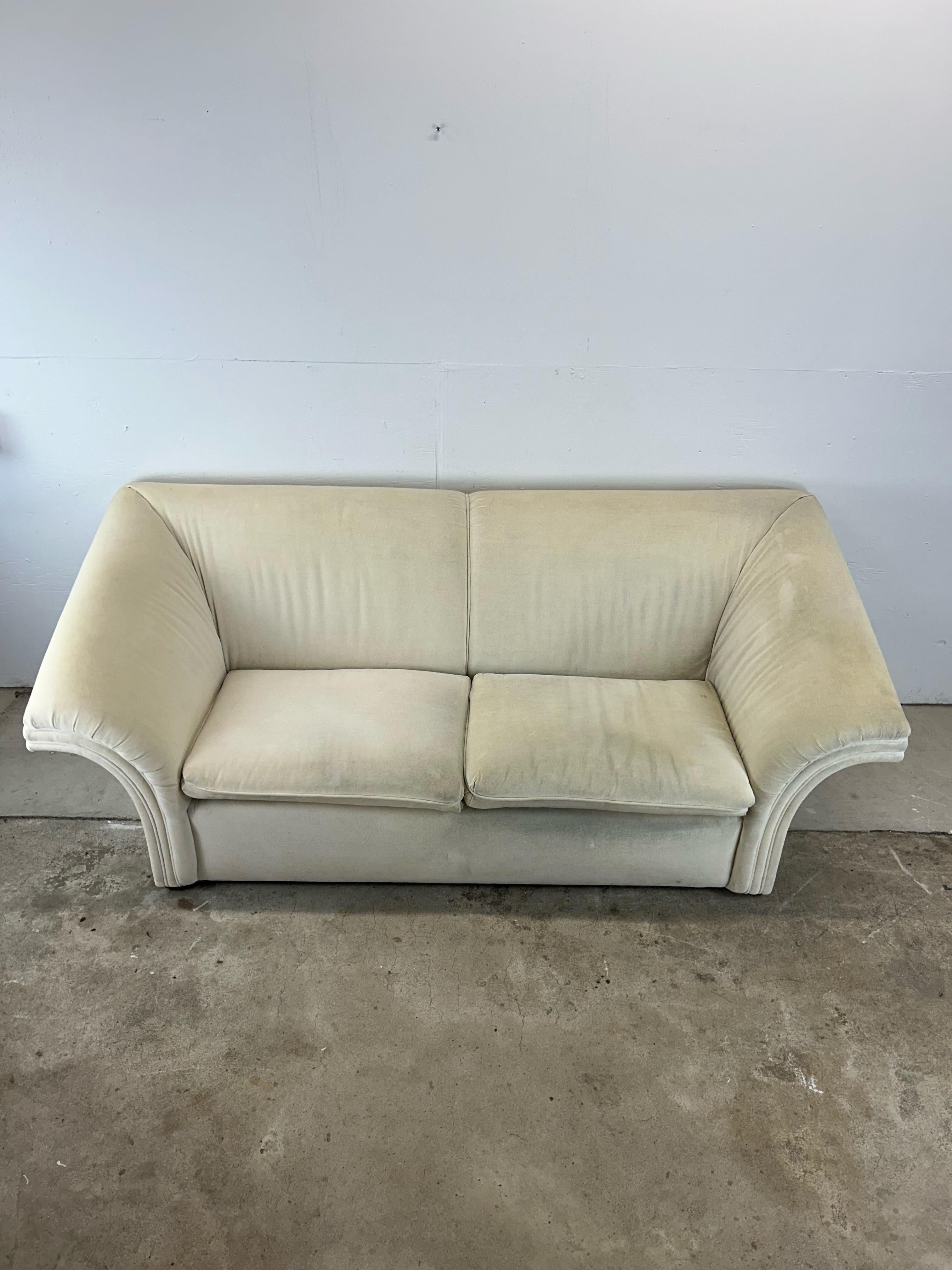 Postmodern White Sofa with Unique Flared Back For Sale 9