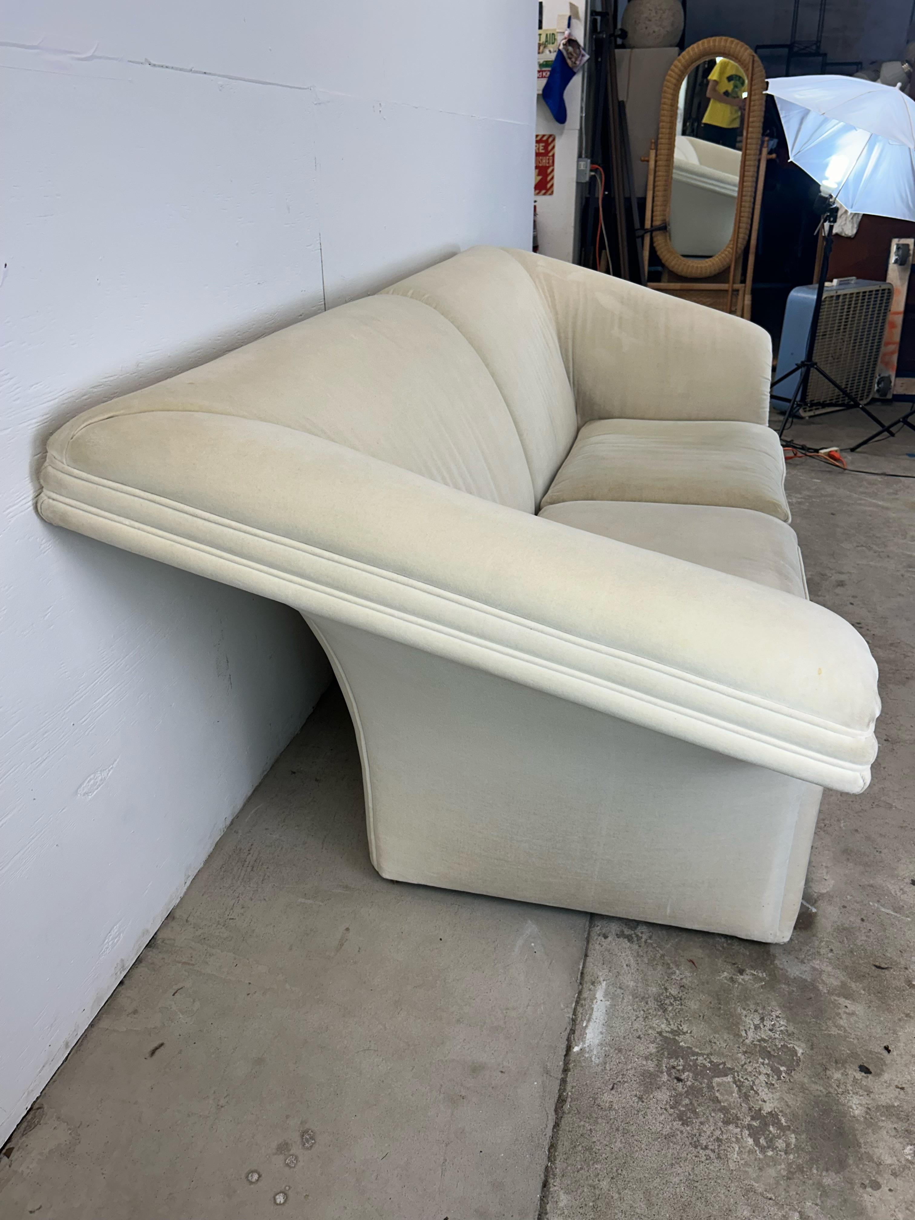 Postmodern White Sofa with Unique Flared Back For Sale 10