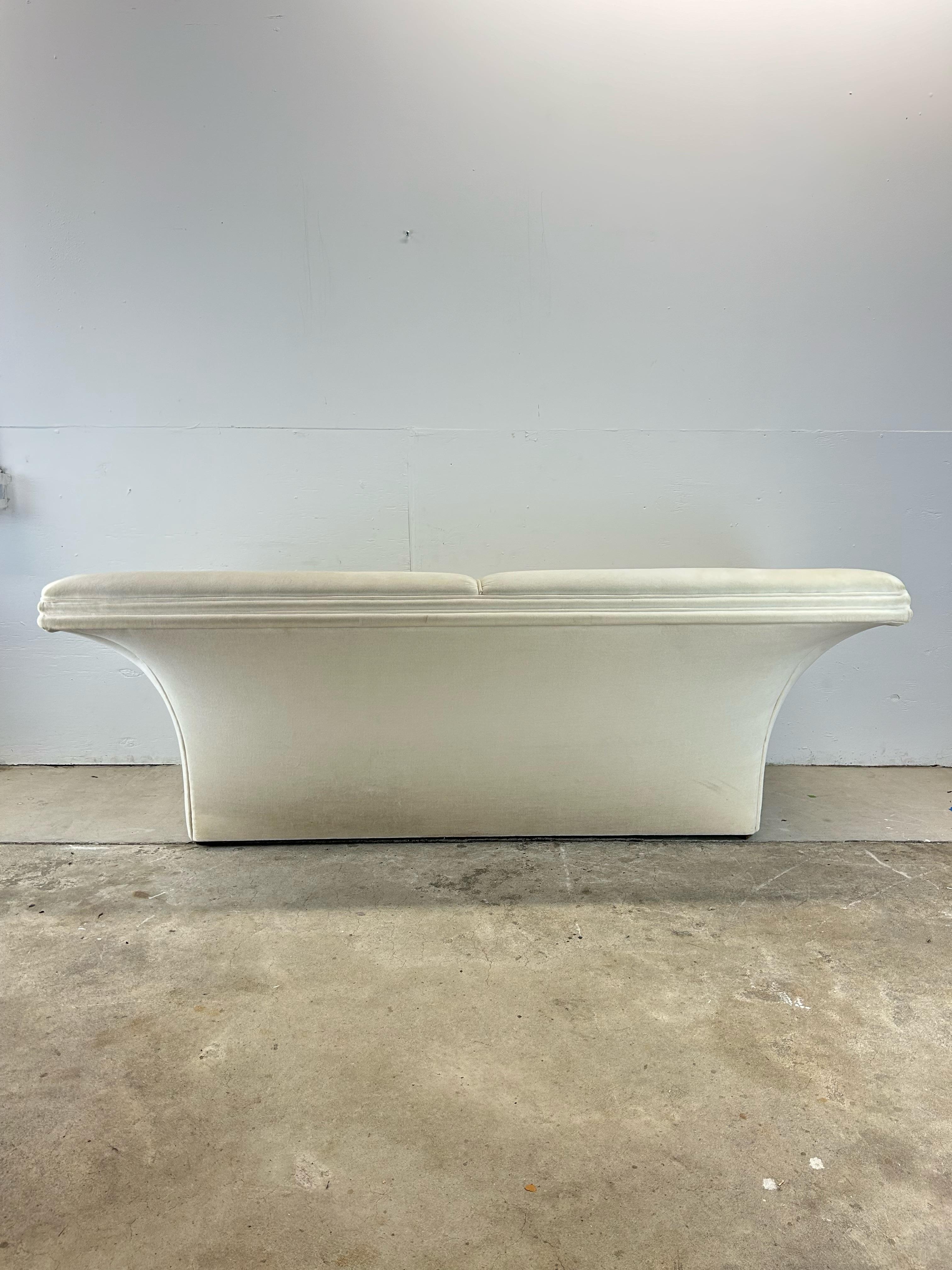 Postmodern White Sofa with Unique Flared Back For Sale 11