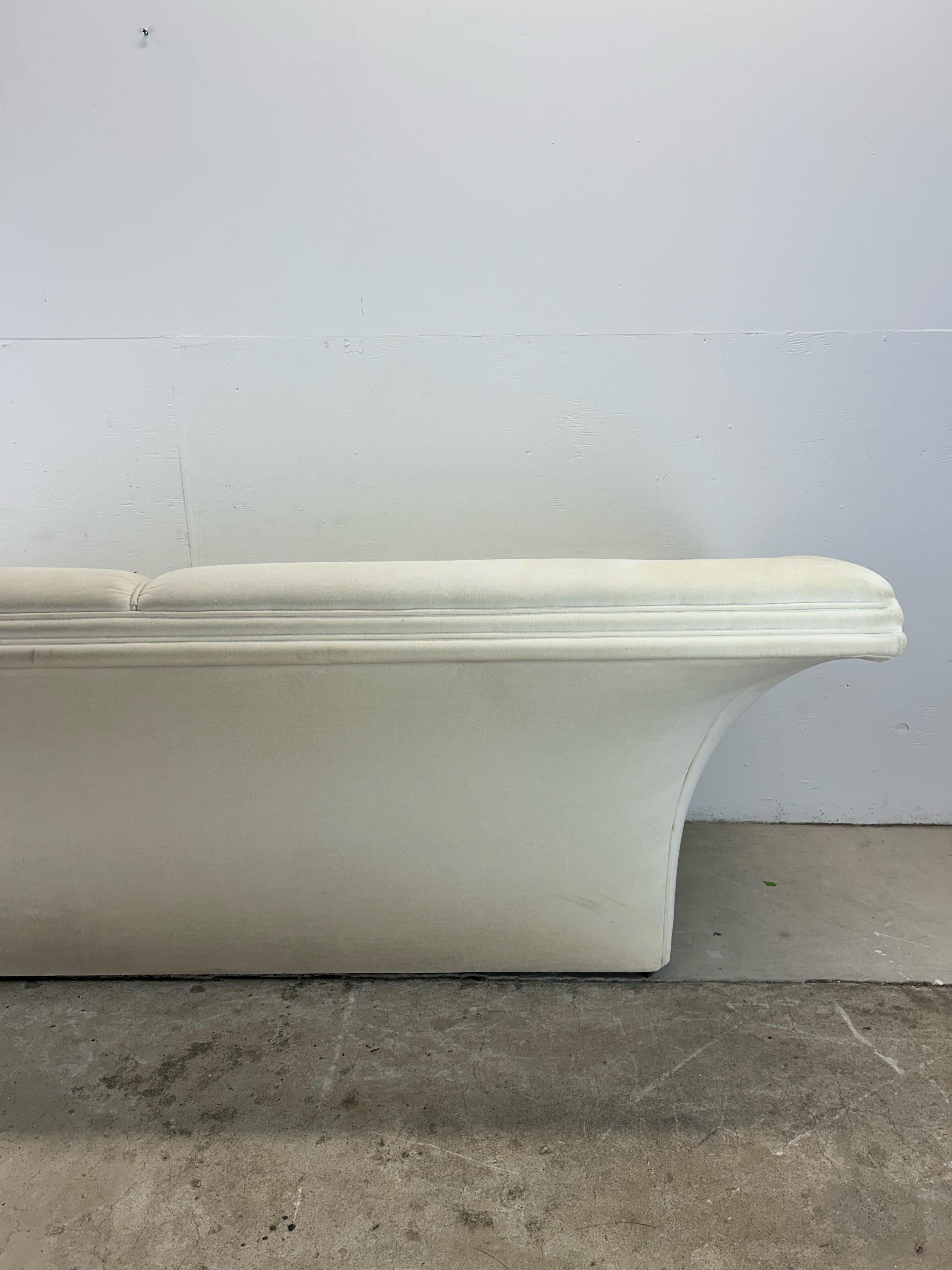 Postmodern White Sofa with Unique Flared Back For Sale 13