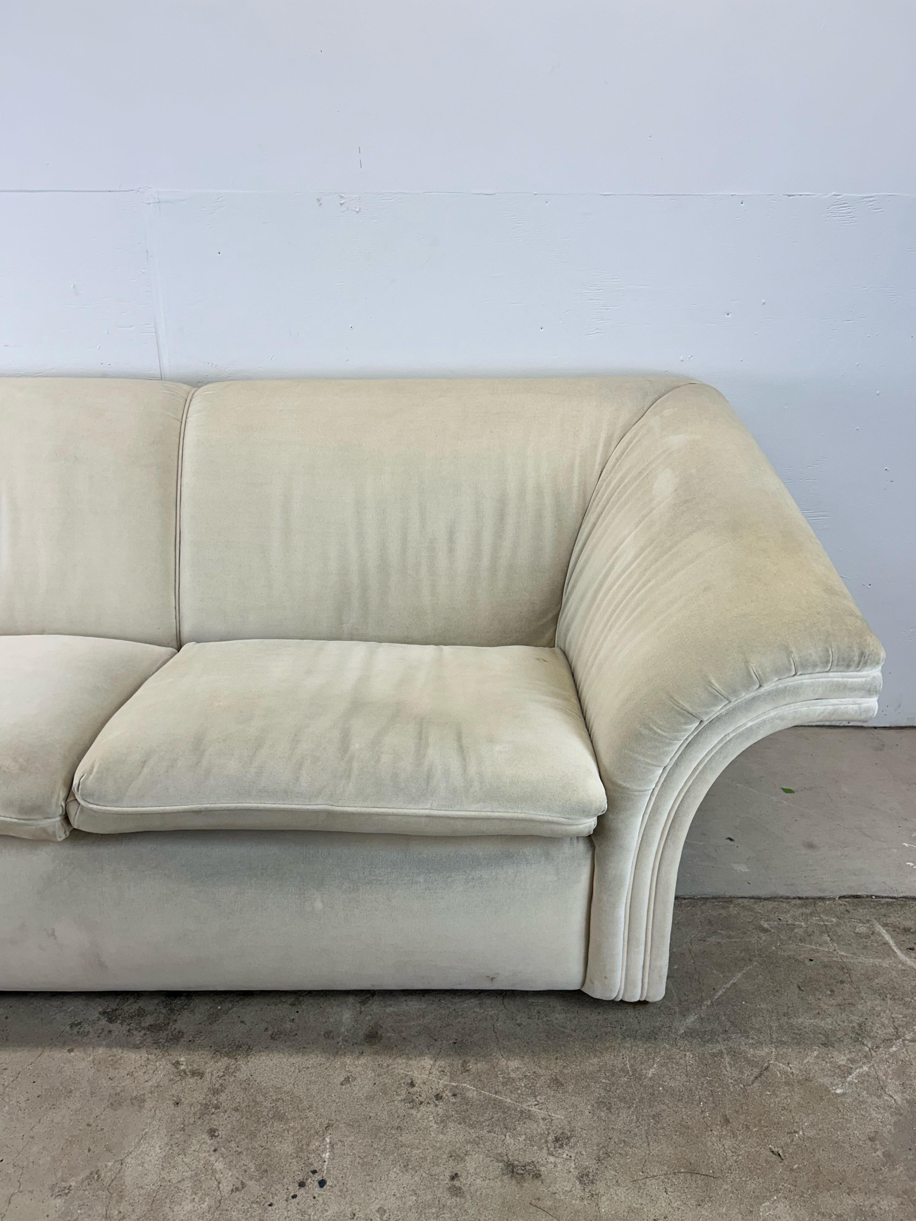American Postmodern White Sofa with Unique Flared Back For Sale