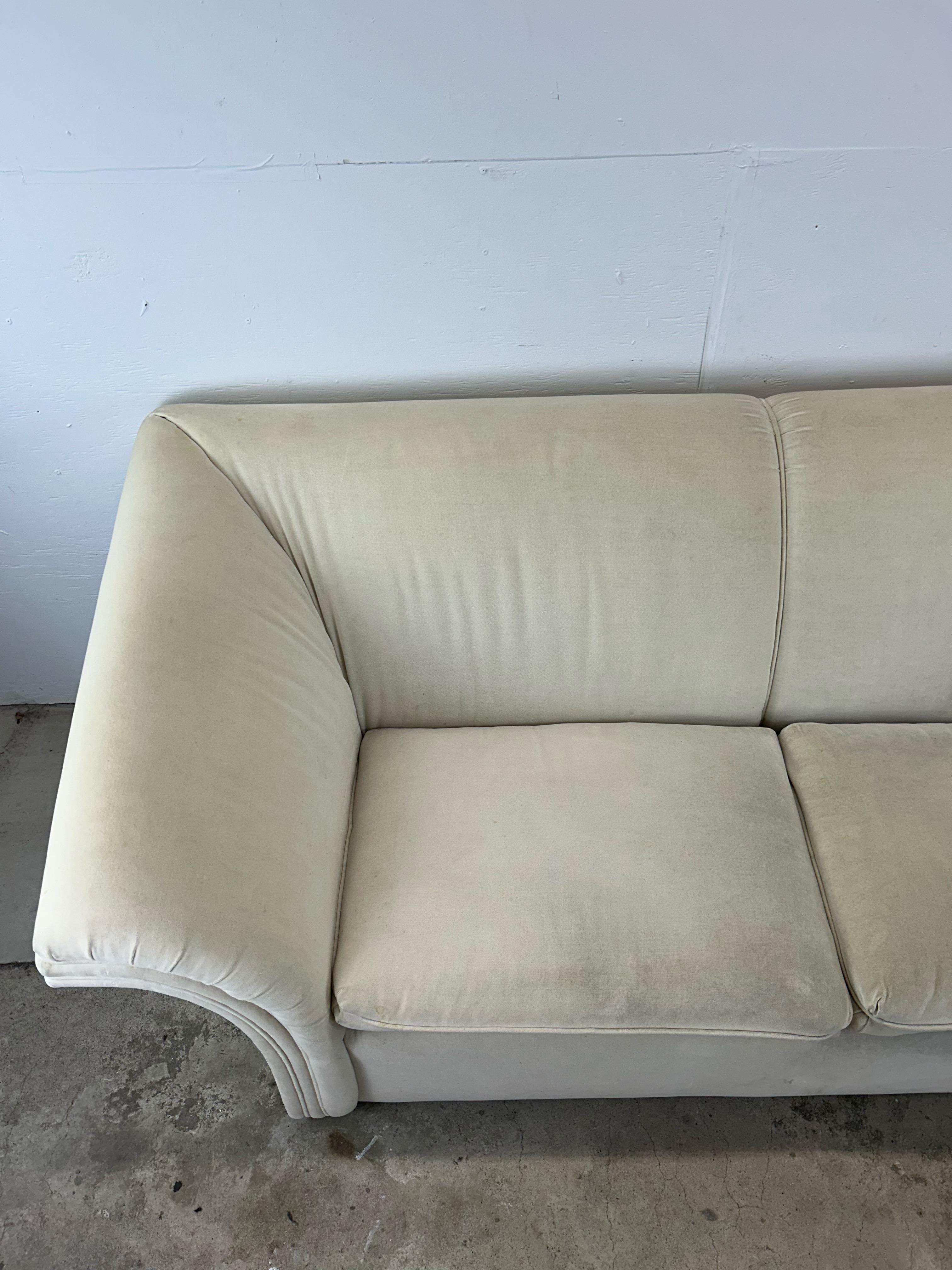 Postmodern White Sofa with Unique Flared Back In Good Condition For Sale In Freehold, NJ