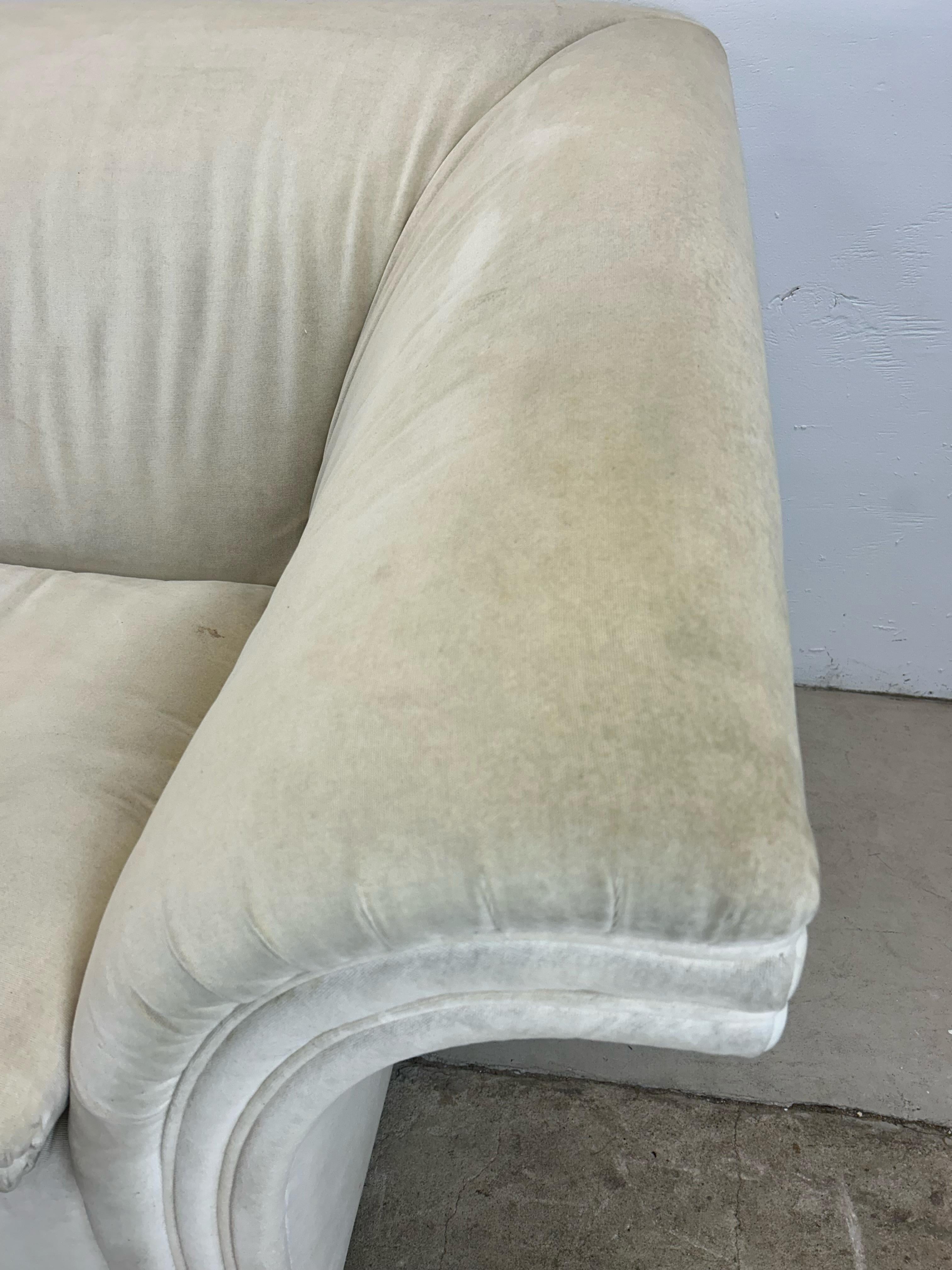 Upholstery Postmodern White Sofa with Unique Flared Back For Sale