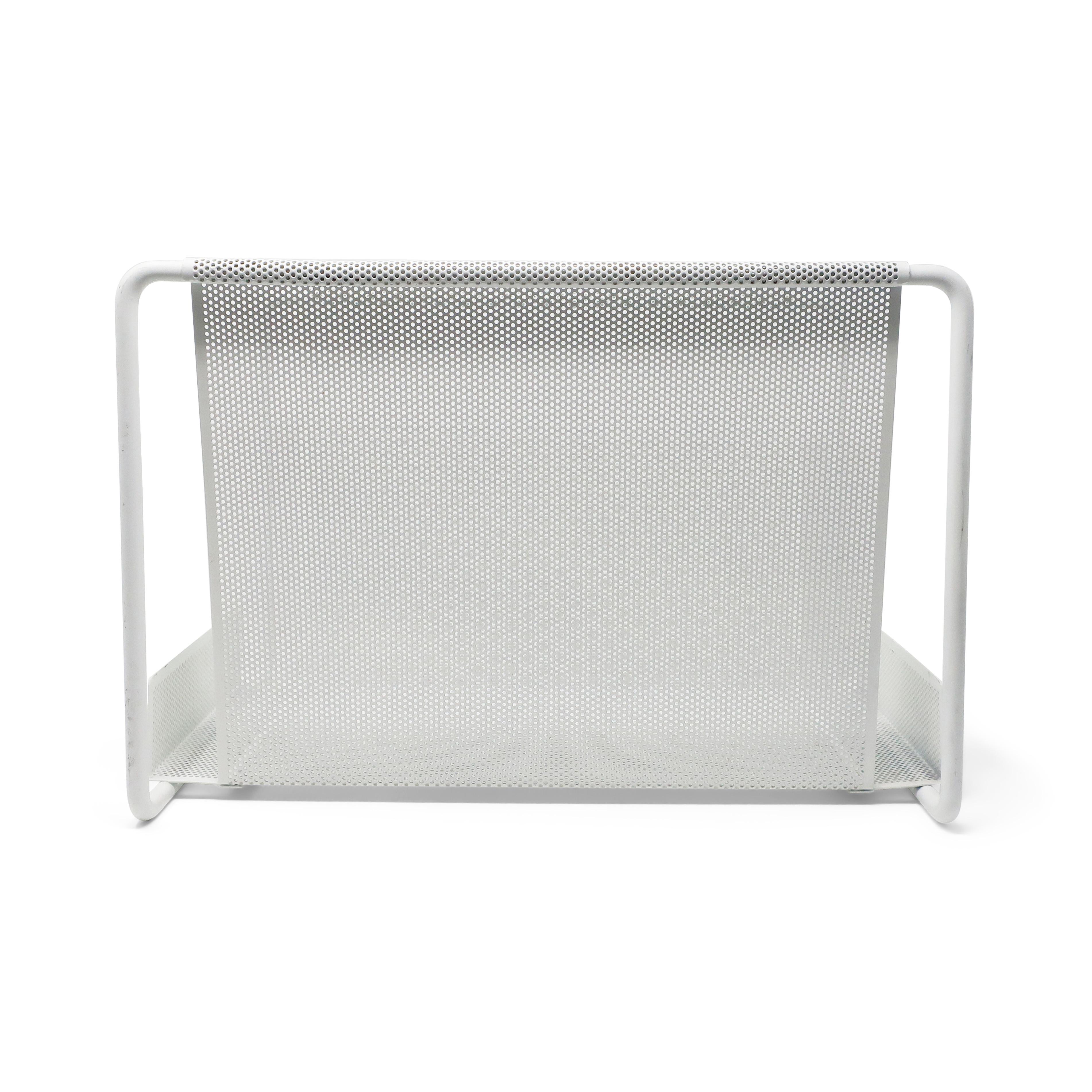 20th Century Postmodern White Stamped Metal Magazine Rack For Sale