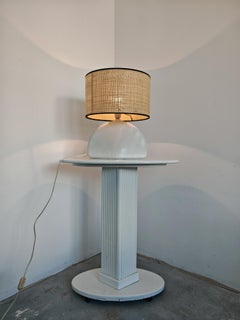 Postmodern White Textured Ceramic Table Lamp, France 1980s