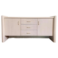 Vintage Postmodern White Wash Wooden Floating Credenza