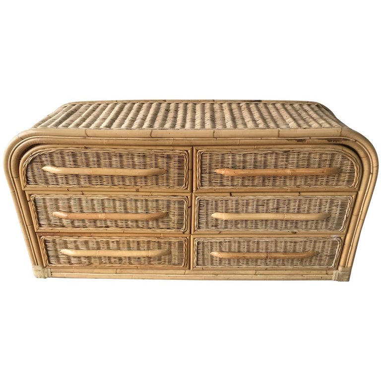 Postmodern Wicker And Bamboo Six Drawer Dresser For Sale At 1stdibs