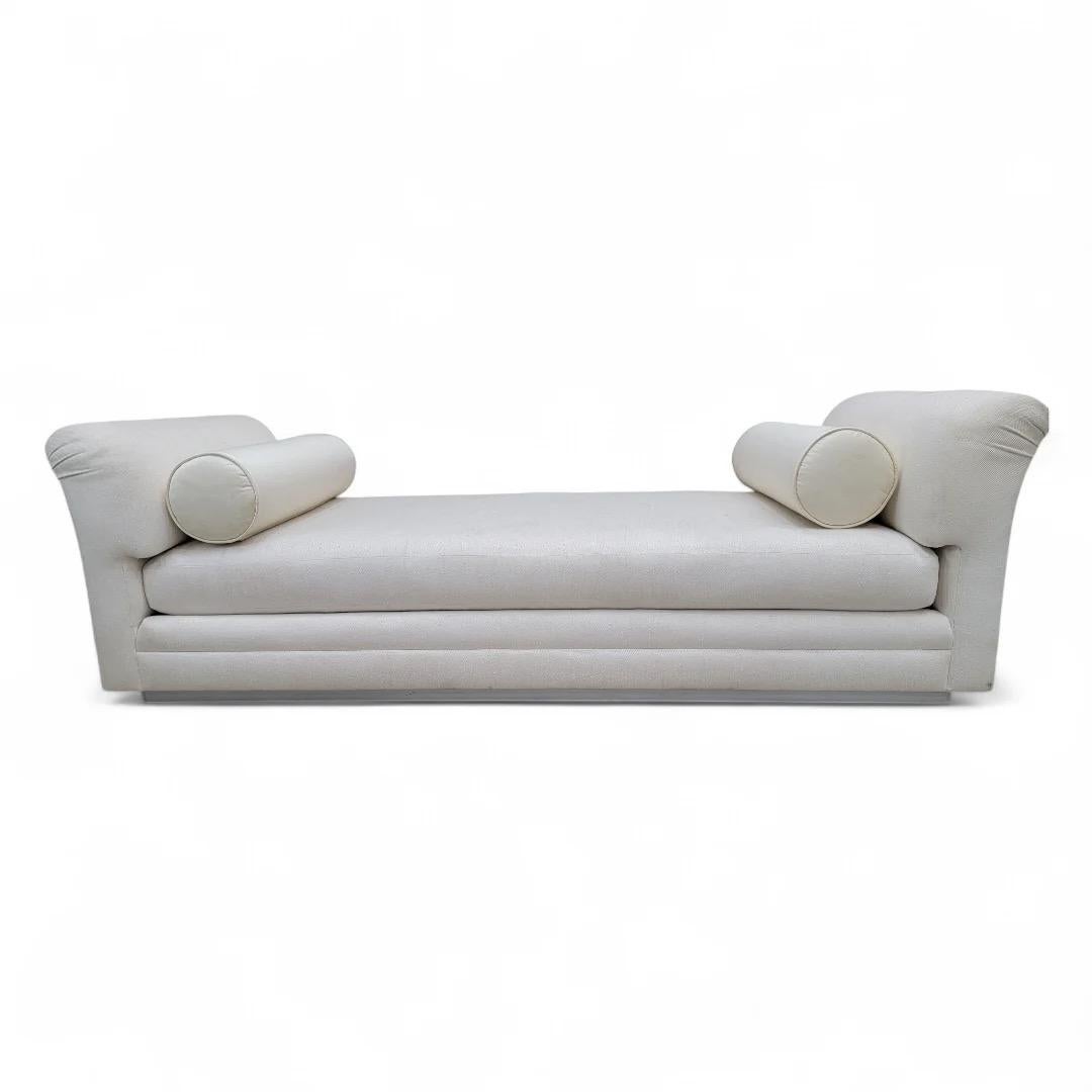 Chenille Postmodern Wide Arm Double Bench Daybed Chaise Lounge by Interior Crafts For Sale