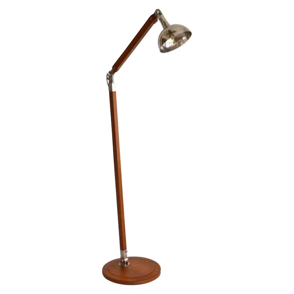 Postmodern Wood and Nickel Articulated Floor Lamp For Sale at 1stDibs