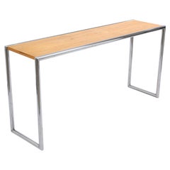 Postmodern Wood and Tubular Chrome Rectangular Console Table