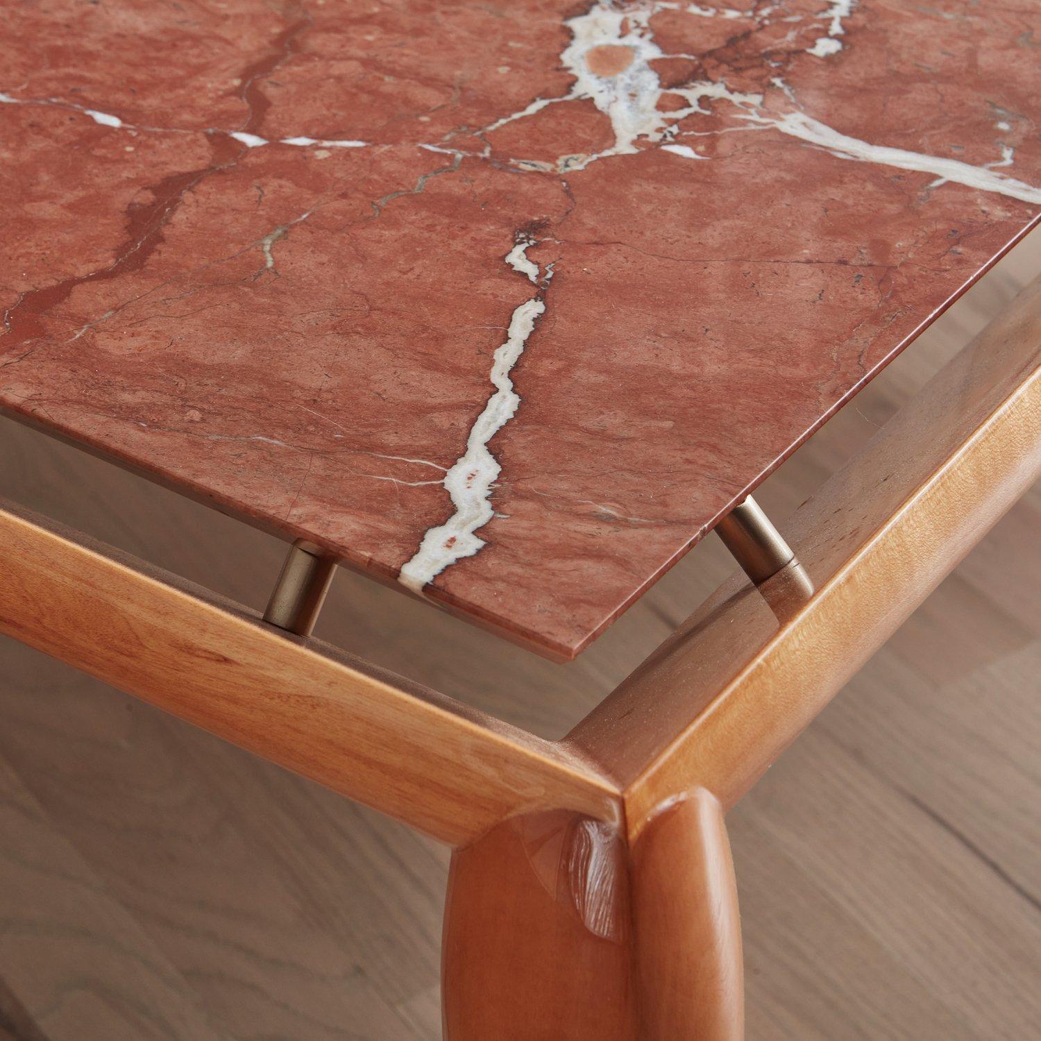 Postmodern Wood Coffee Table with Rosso Alicante Marble Top, 20th Century  For Sale 8