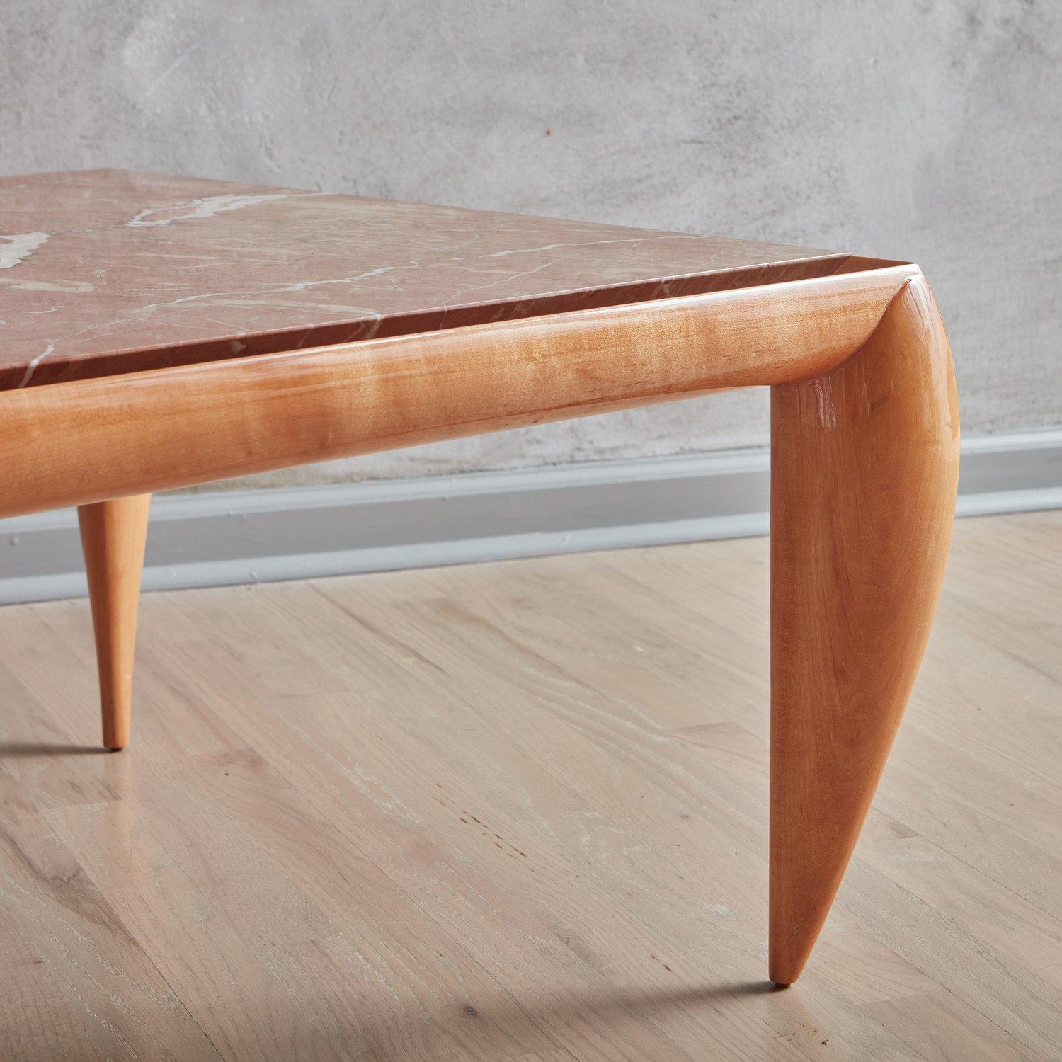 Postmodern Wood Coffee Table with Rosso Alicante Marble Top, 20th Century  For Sale 2
