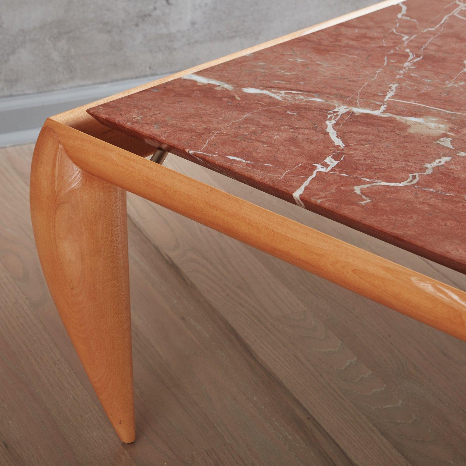 Postmodern Wood Coffee Table with Rosso Alicante Marble Top, 20th Century  For Sale 3