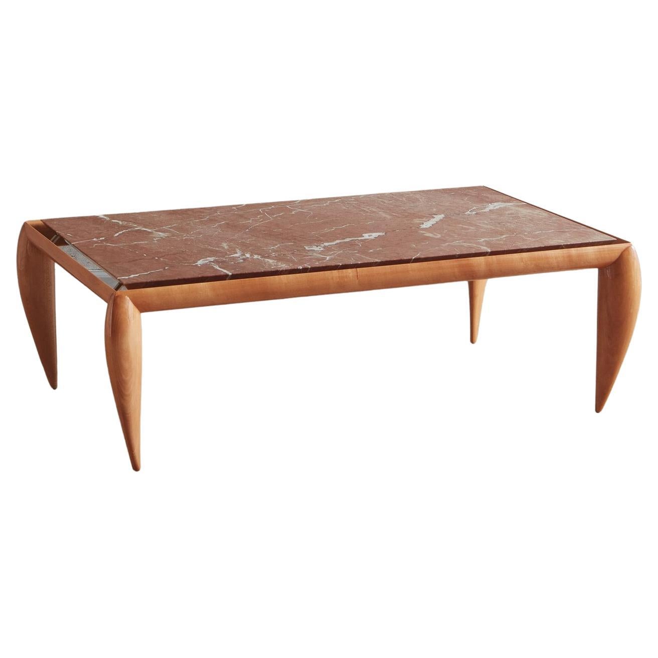 Postmodern Wood Coffee Table with Rosso Alicante Marble Top, 20th Century  For Sale