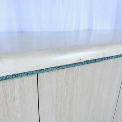 Postmodern Wood Grain Laminate Credenza With Tribal Turquoise Metal Accents