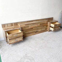 Postmodern Wood Grain Laminate Queen Headboard and Nightstands - 3 Pieces