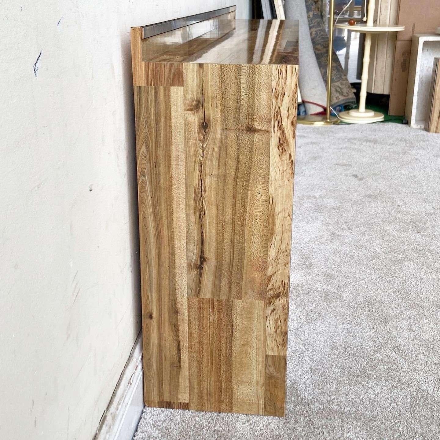 Postmodern Wood Grain Laminate Queen Headboard and Nightstands - 3 Pieces In Good Condition In Delray Beach, FL