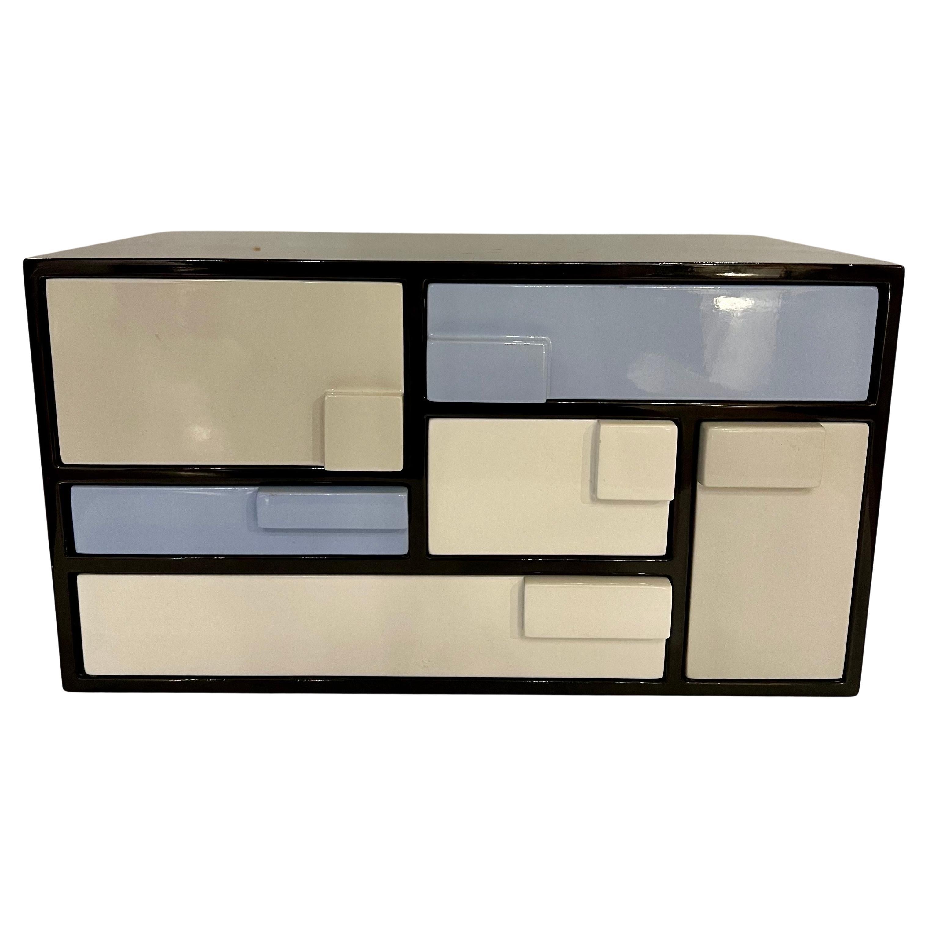 American postmodern Wood Lacquer Mondrian De Stijl Style Small Box