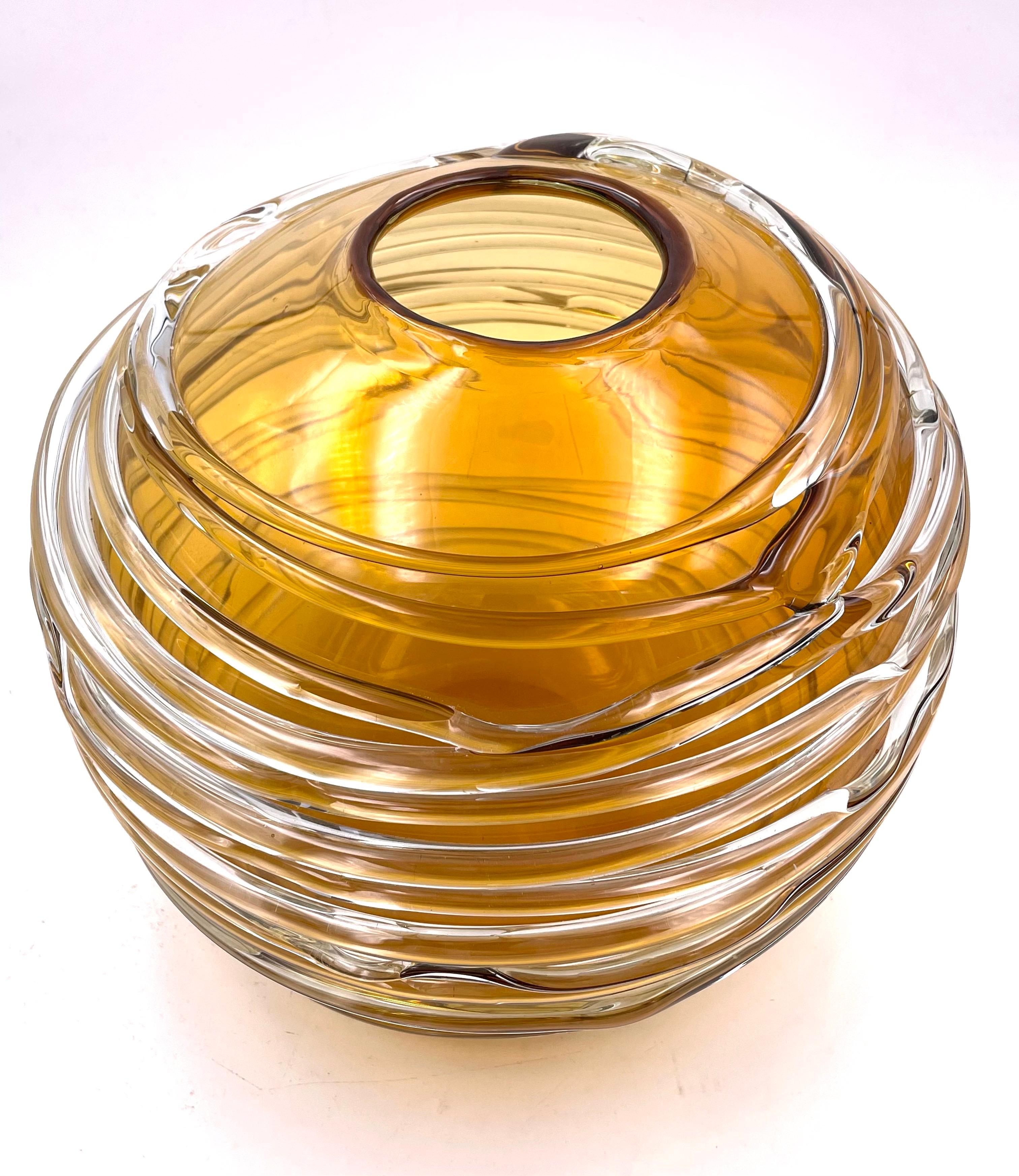 Postmodern Yellow & Clear Crystal Globe Vase by William Yeoward 2