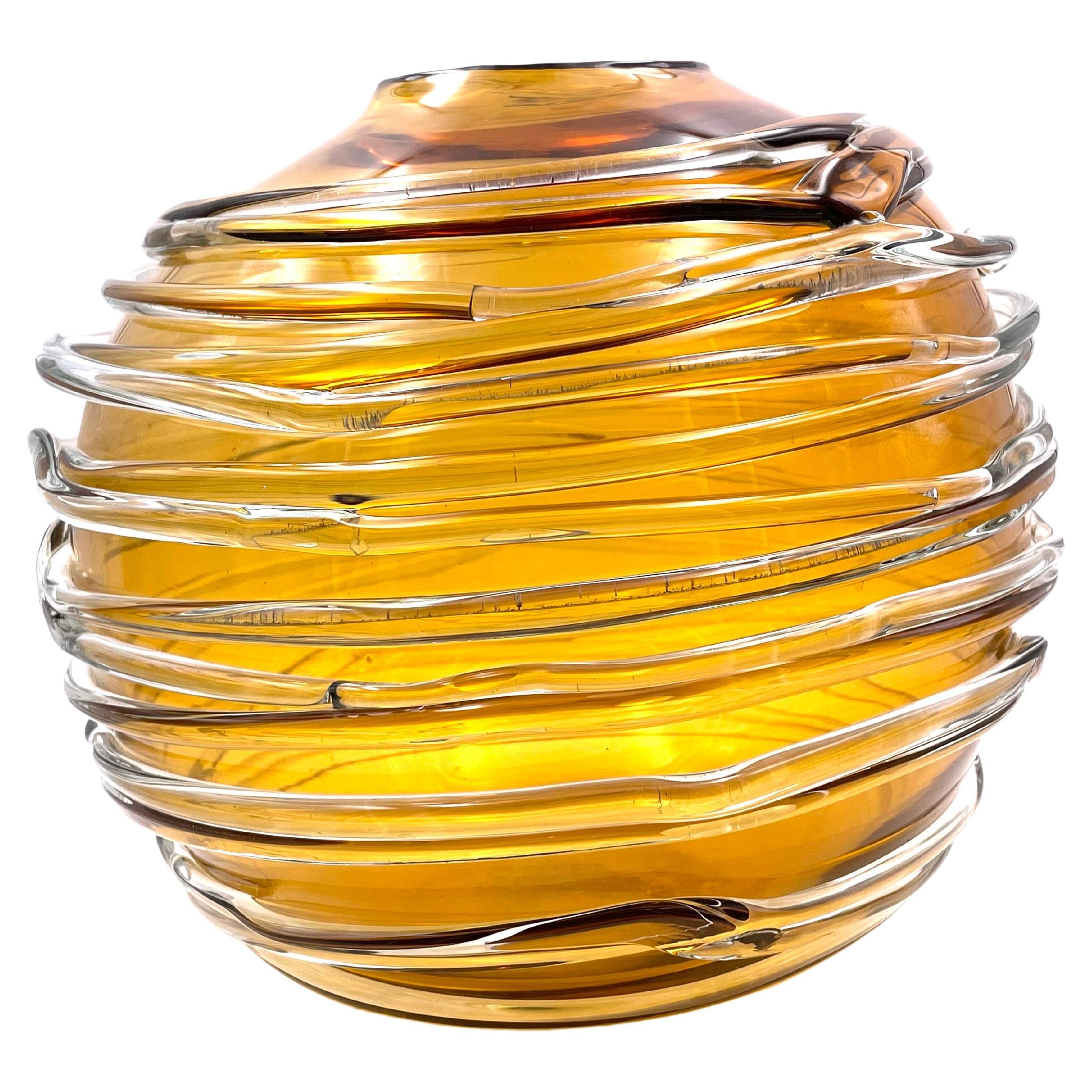 Postmodern Yellow & Clear Crystal Globe Vase by William Yeoward