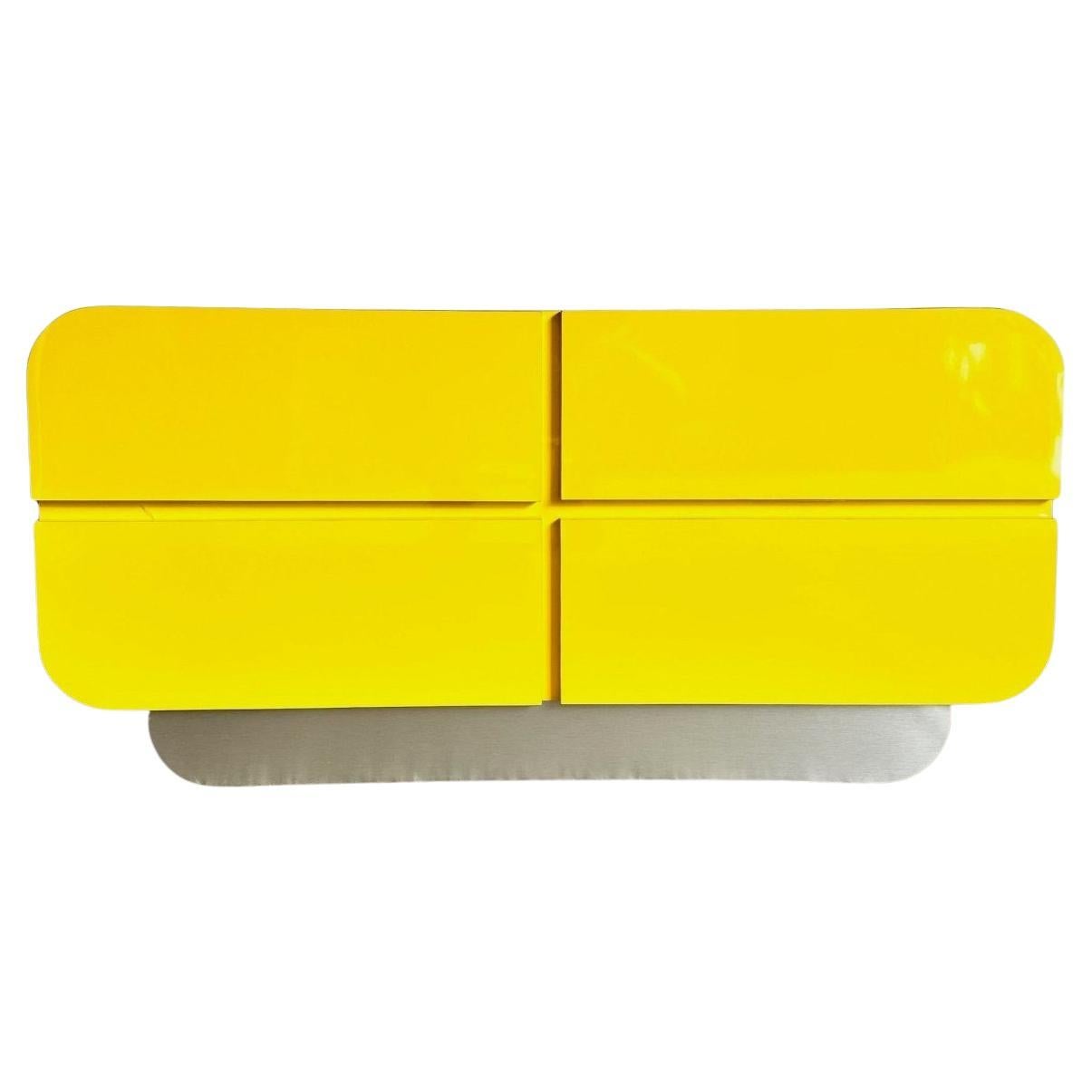 Postmodern Yellow Lacquer Laminate Waterfall Dresser/Chest of Drawers
