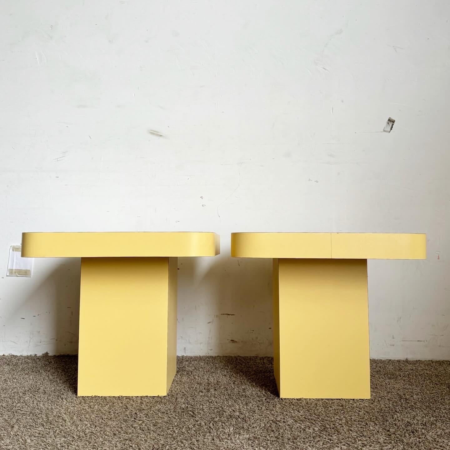 Post-Modern Postmodern Yellow Laminate Mushroom Side Tables For Sale