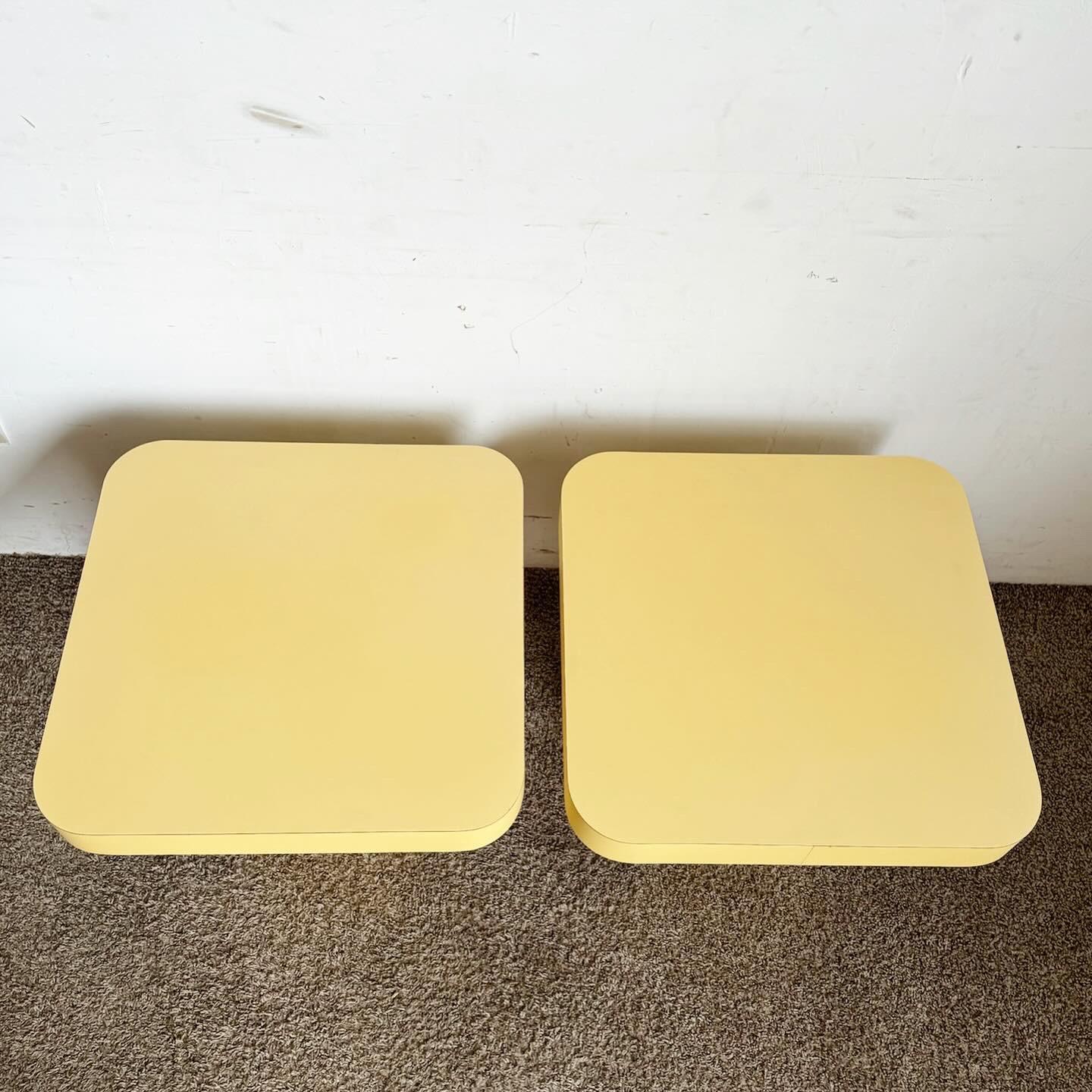 American Postmodern Yellow Laminate Mushroom Side Tables For Sale