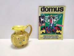 Postmodern Yellow Opaline Hand Blown Glass Jug with Murrines and Silver Flakes