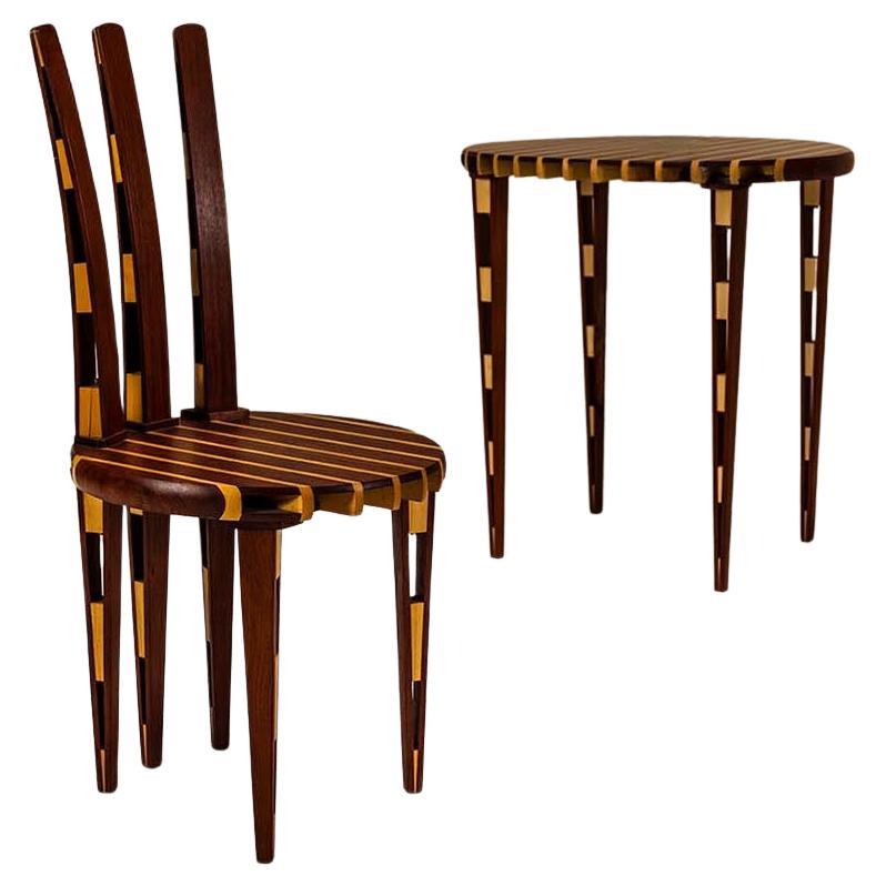 Ensemble postmoderne Zebra et chaise en deux types de bois, années 1990