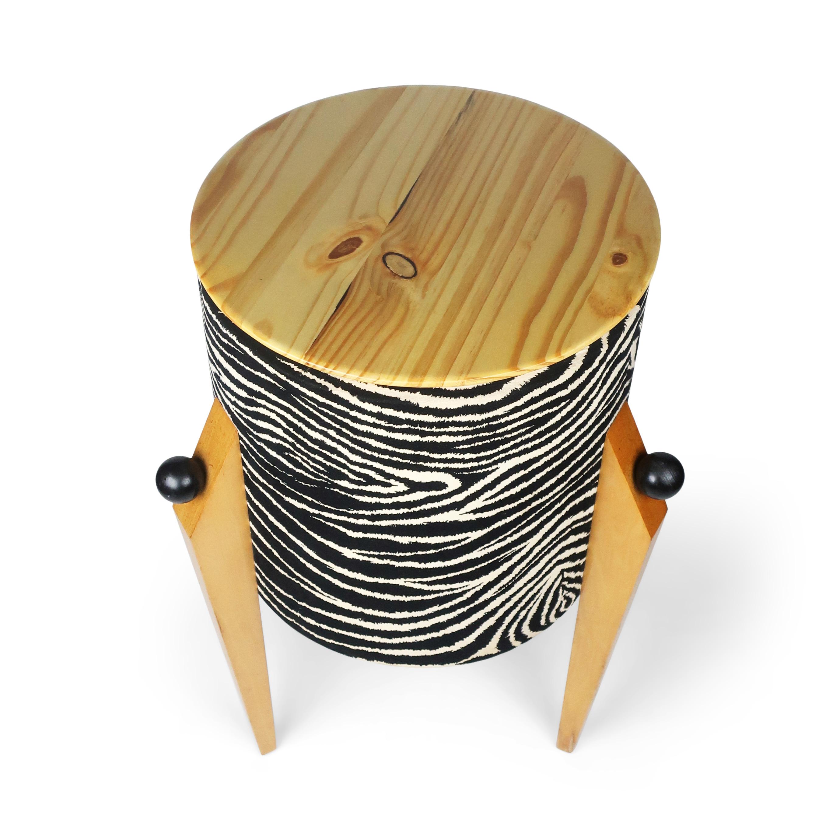 Wood Postmodern Zebra Tripod Side Table