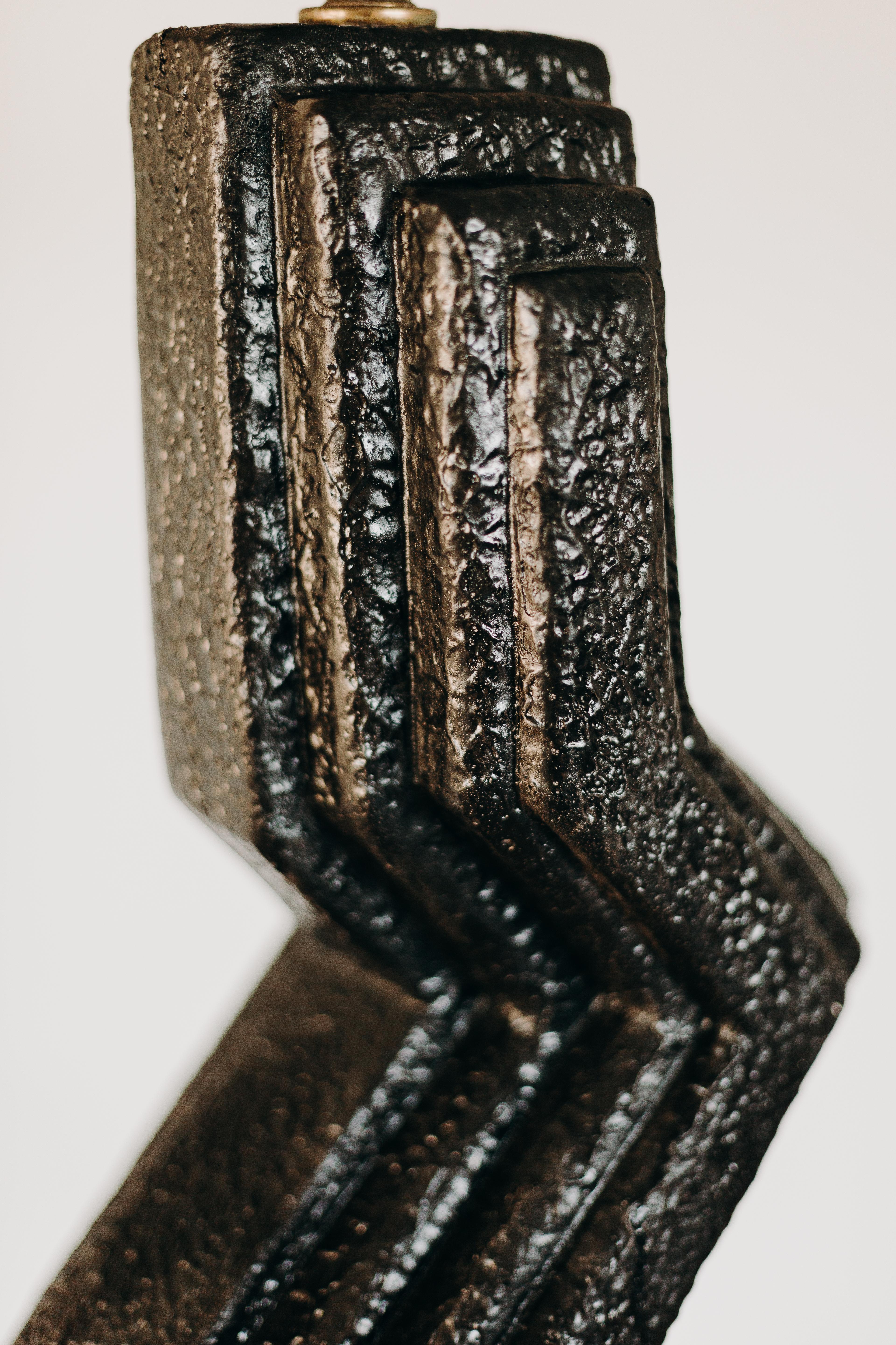 Late 20th Century Postmodern Zig Zag Black Plaster Floor Lamp