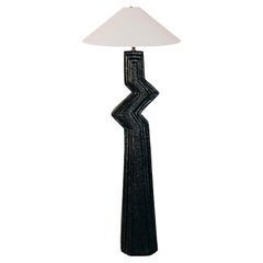 Vintage Postmodern Zig Zag Black Plaster Floor Lamp