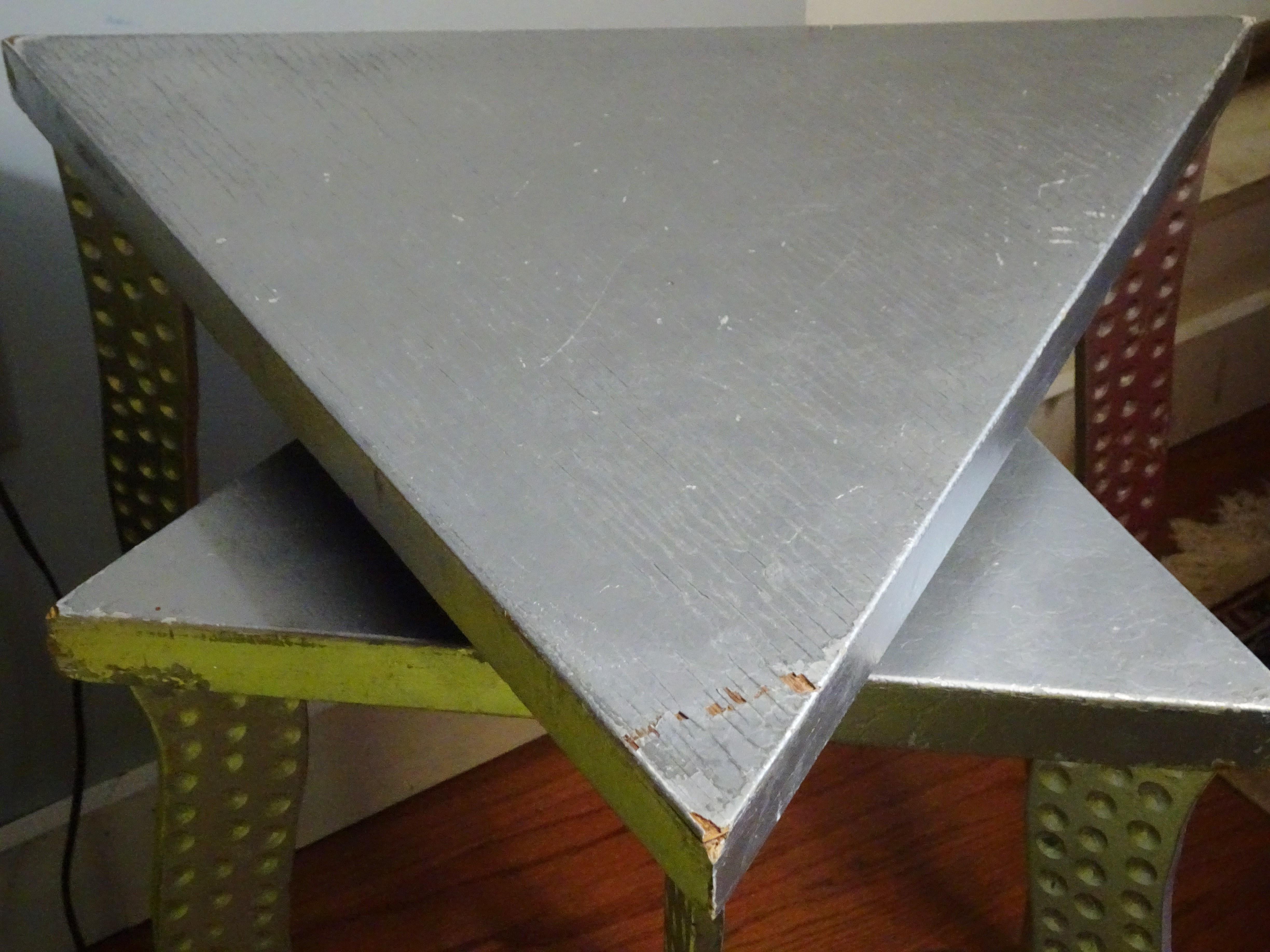 Postmodernism Pair of Nesting Tables in Steel and Wood For Sale 3