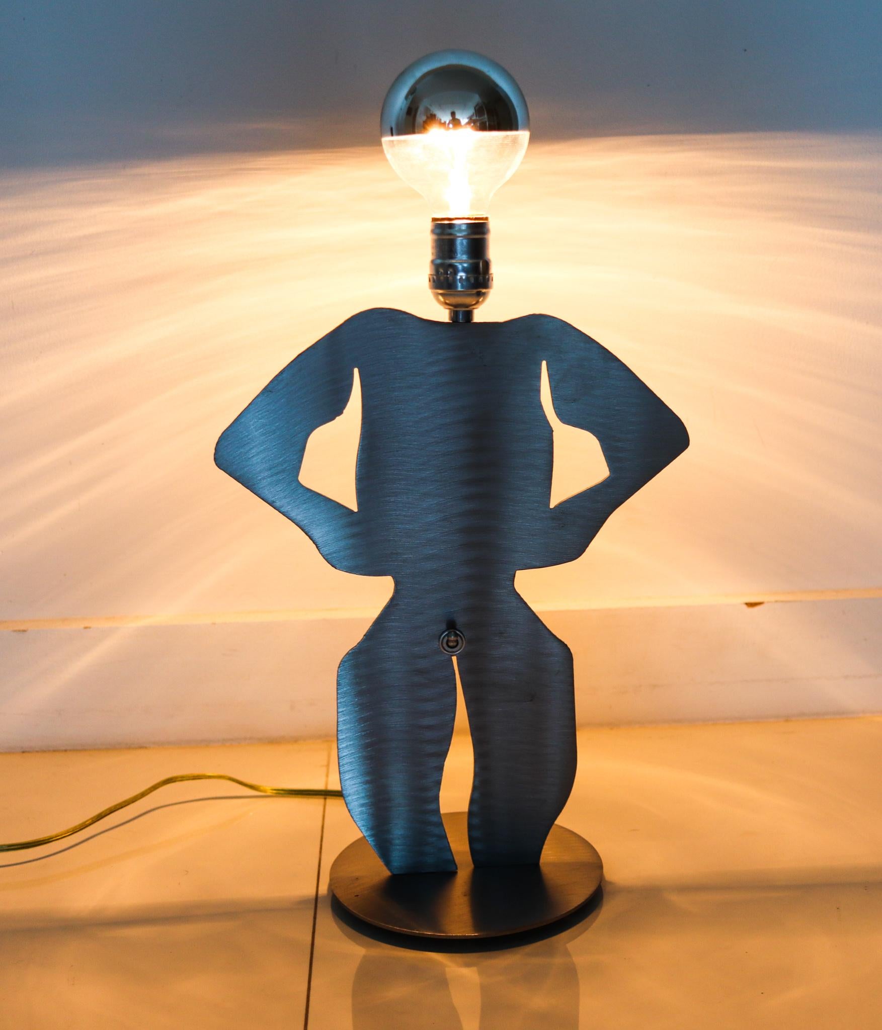 Post-Modern Postmodernist 1980 Memphis Pop-Art Lamp In Stainless Steel In The Shape of Man For Sale