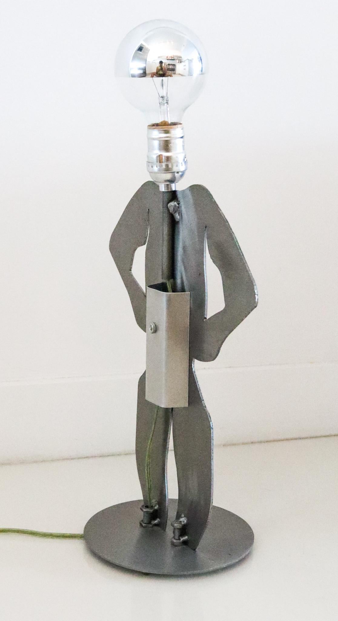 Postmodernist 1980 Memphis Pop-Art Lamp In Stainless Steel In The Shape of Man In Excellent Condition For Sale In Miami, FL