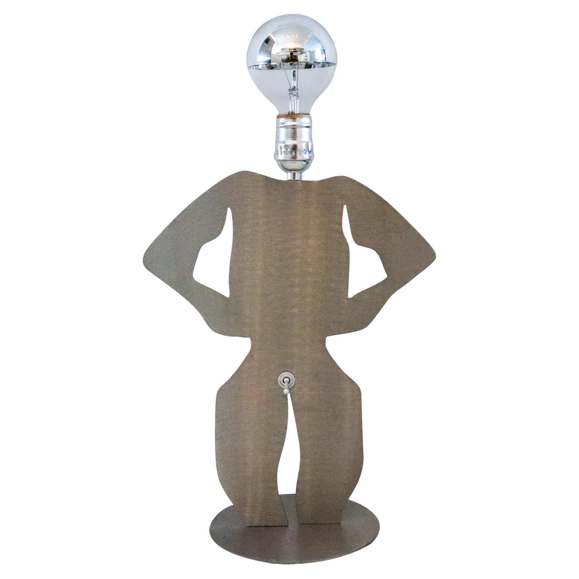 Postmodernist 1980 Memphis Pop-Art Lamp In Stainless Steel In The Shape of Man For Sale