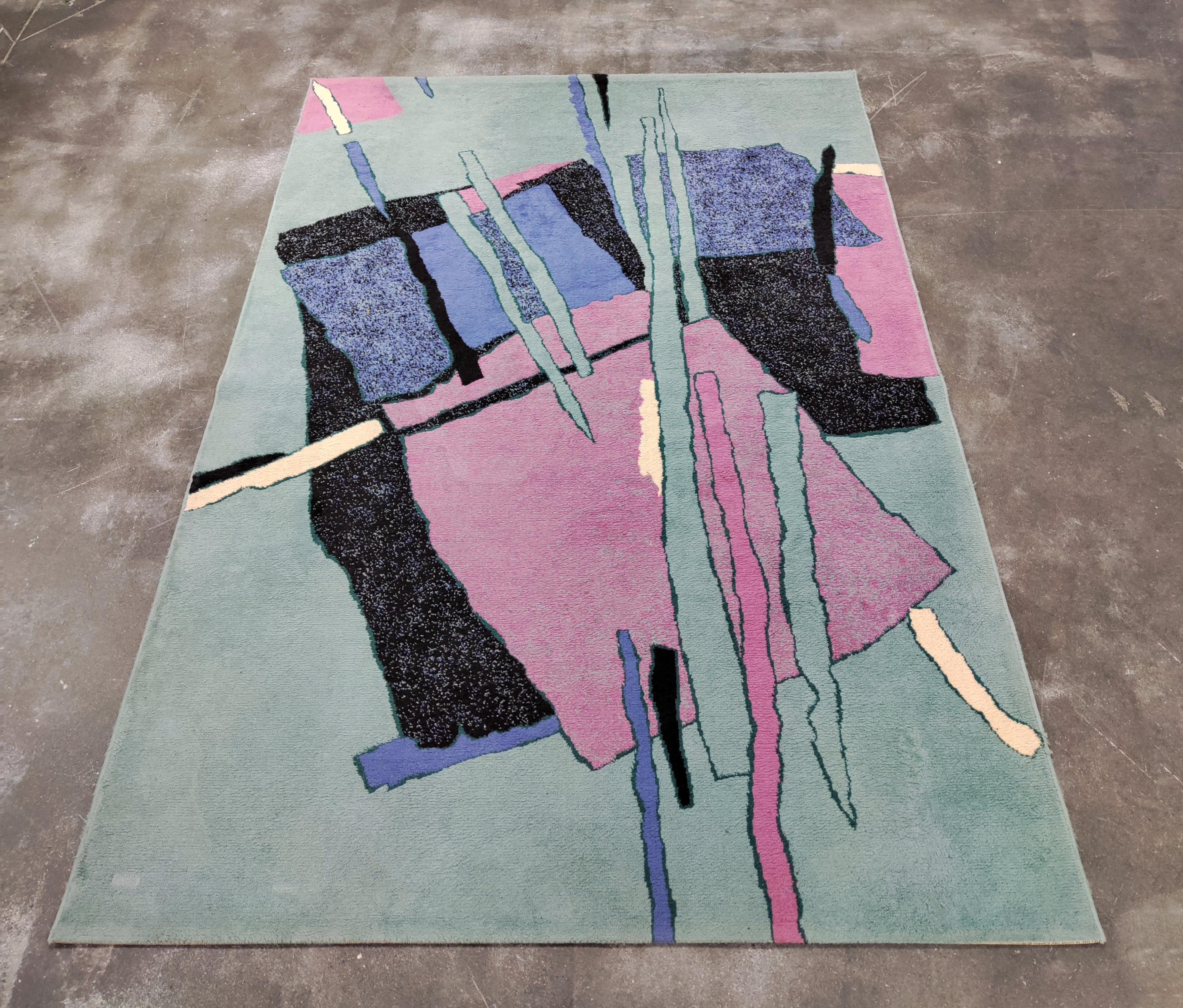 Postmoderne Tapis postmoderne en laine abstraite aux couleurs pastel, Allemagne de l'Ouest, annes 1970 en vente