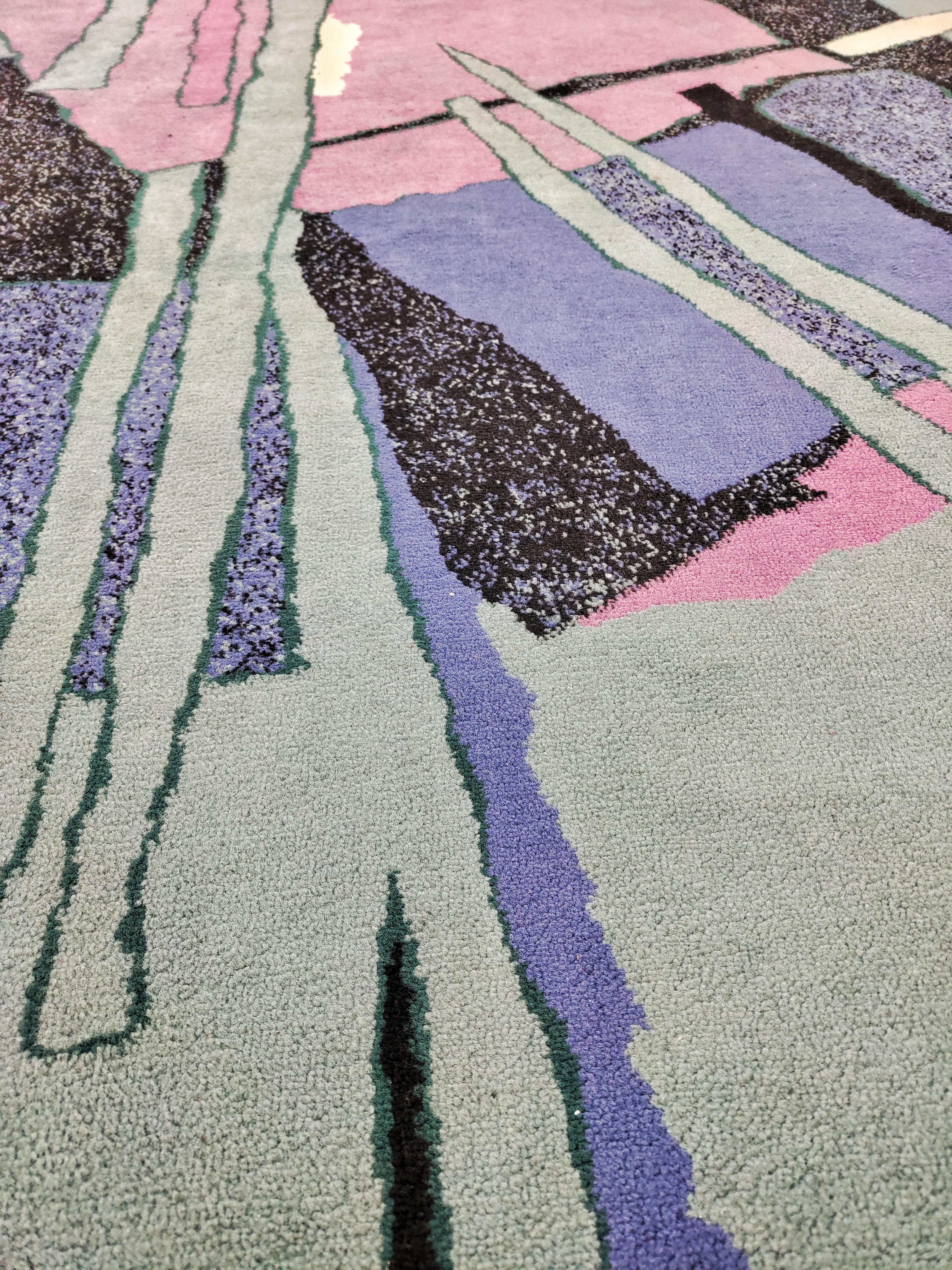 Late 20th Century Postmodernist Abstract Woolen Rug in Pastel Colours, West Germany 1970s For Sale