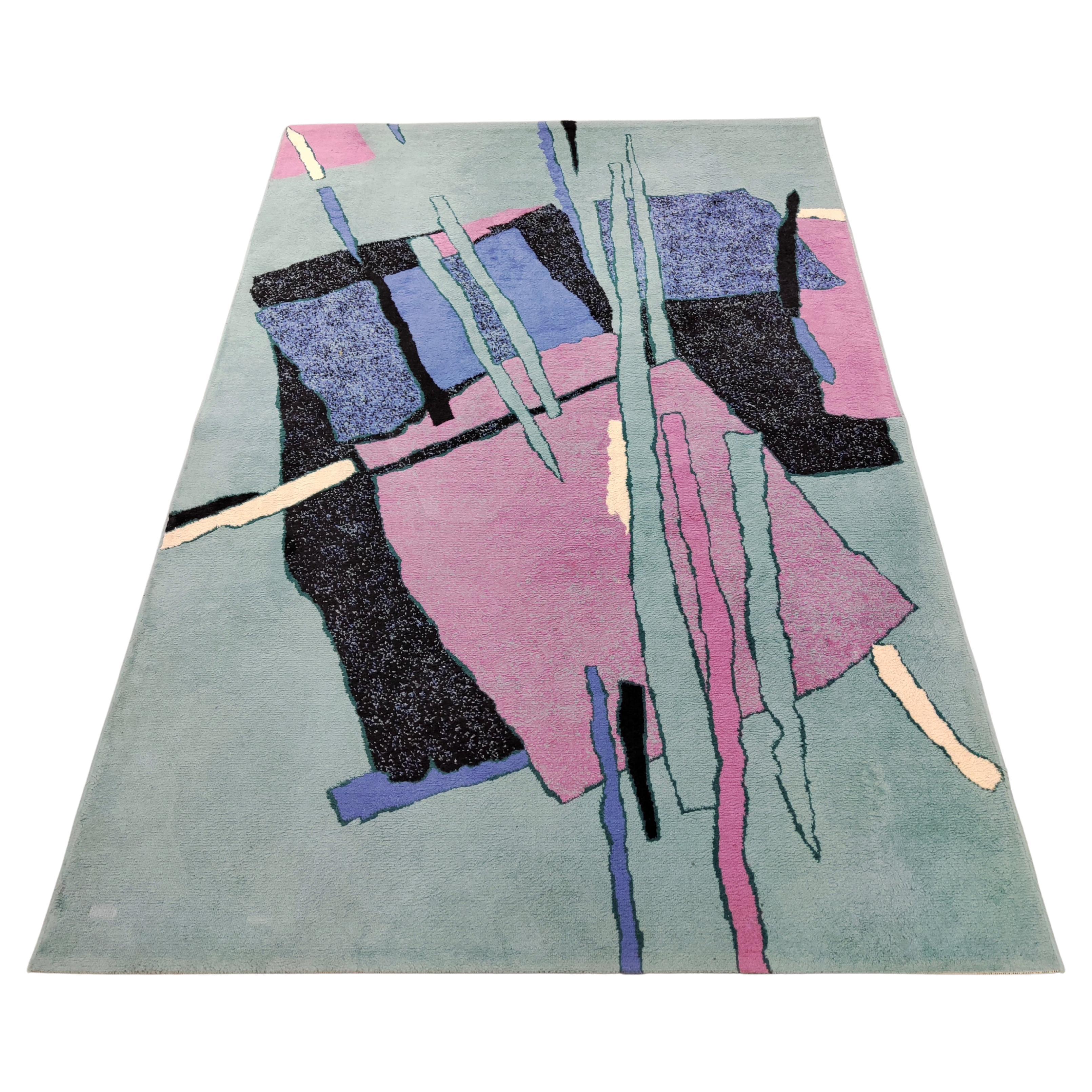 Tapis postmoderne en laine abstraite aux couleurs pastel, Allemagne de l'Ouest, annes 1970 en vente