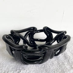 Vintage Postmodernist Black Ceramic Decorative Bowl