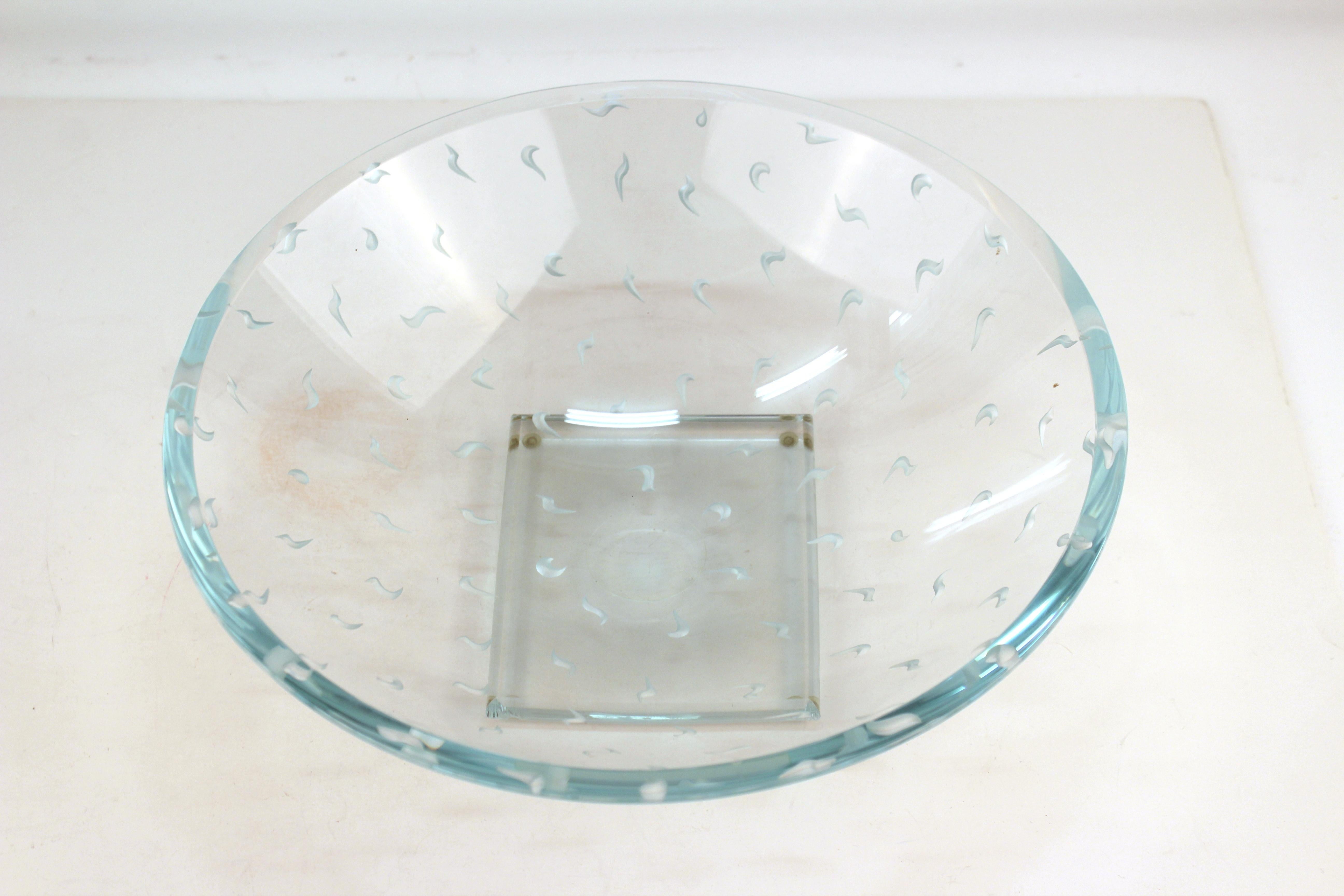 Postmodernist Decorative Circular Glass Bowl, Signed In Good Condition In New York, NY