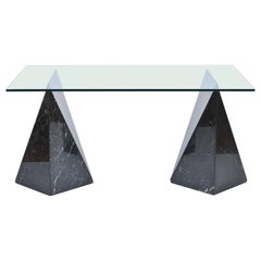 Postmodernist Nero Marquina Marble and Glass Top Table