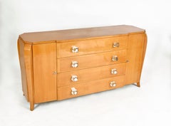 Postwar French Lacquered Art Deco Sycamore Commode Chest of Drawers Sideboard