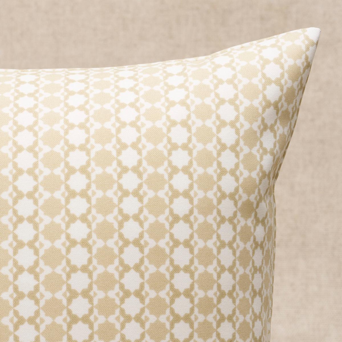 This pillow features Posy Indoor/Outdoor by Mark D. Sikeswith a knife edge finish. Inspired by traditional Moroccan tiles, Posy Indoor/Outdoor in neutral by Mark D. Sikes is a stylish high-performance fabric that can stand up to the elements. Pillow