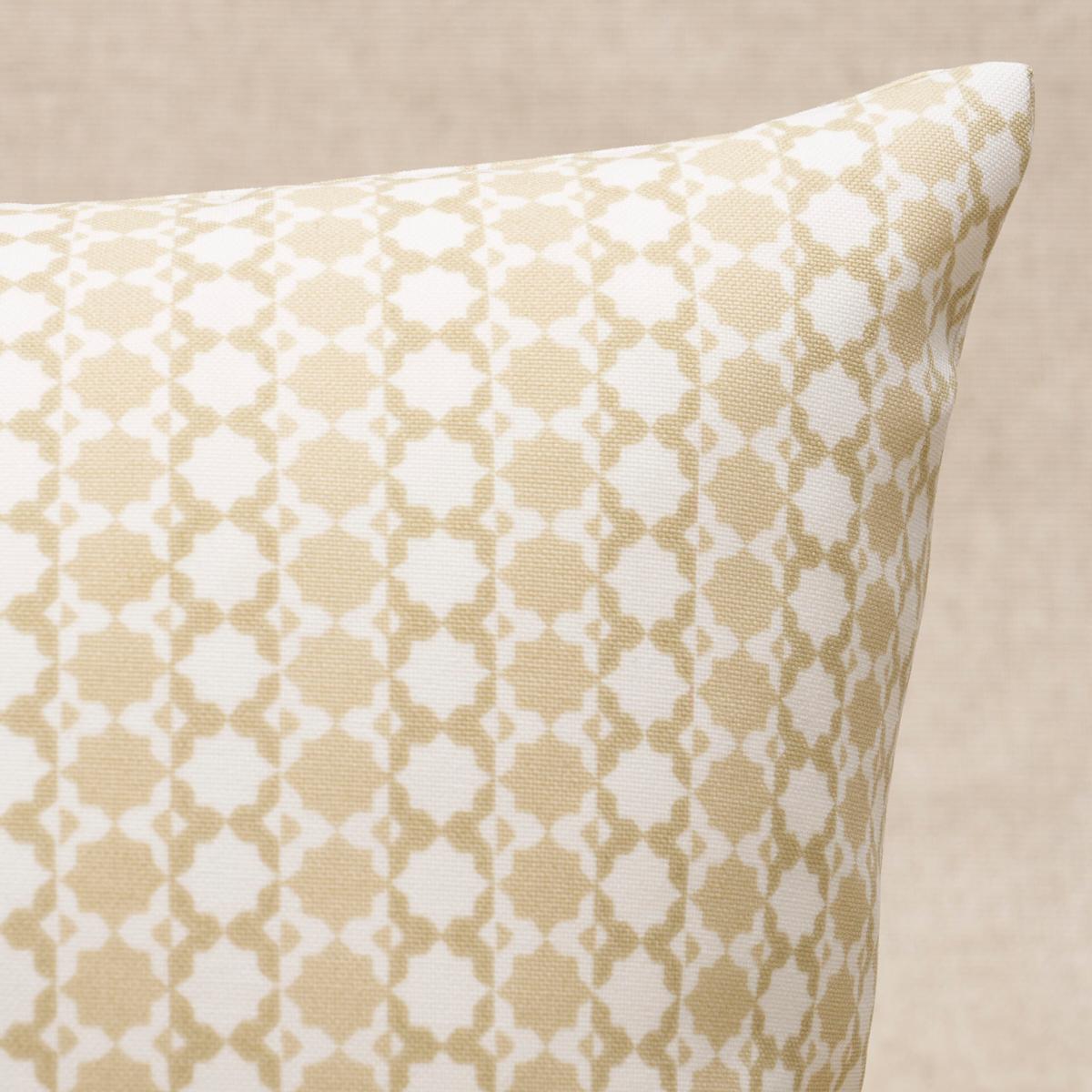 This pillow features Posy Indoor/Outdoor by Mark D. Sikeswith a knife edge finish. Inspired by traditional Moroccan tiles, Posy Indoor/Outdoor in neutral by Mark D. Sikes is a stylish high-performance fabric that can stand up to the elements. Pillow