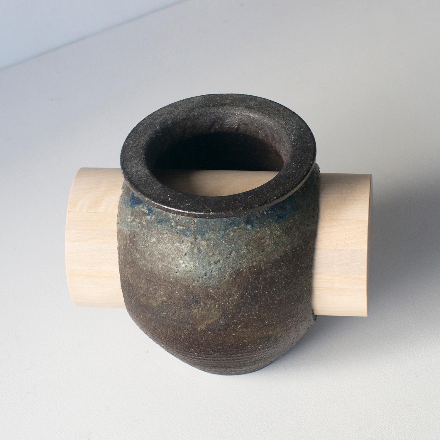 Japanese Pot and Wood3 Abstract Sculpture Contemporary Zen Japonism Style For Sale