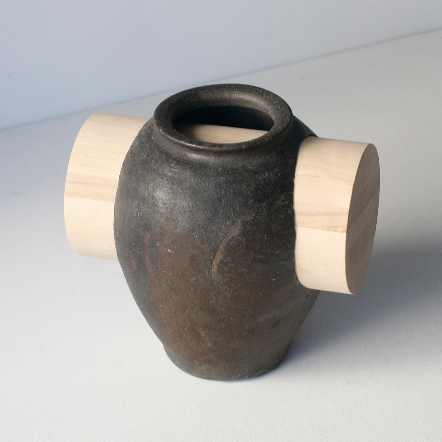 Céramique Pot et bois4 Sculpture abstraite contemporaine de style japonais zen en vente